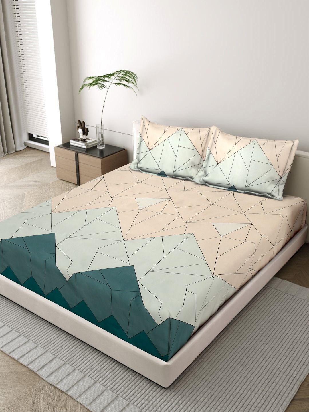 Status Multicoloured Geometric 300 TC Bedsheet with 2 Pillow Covers-image-17