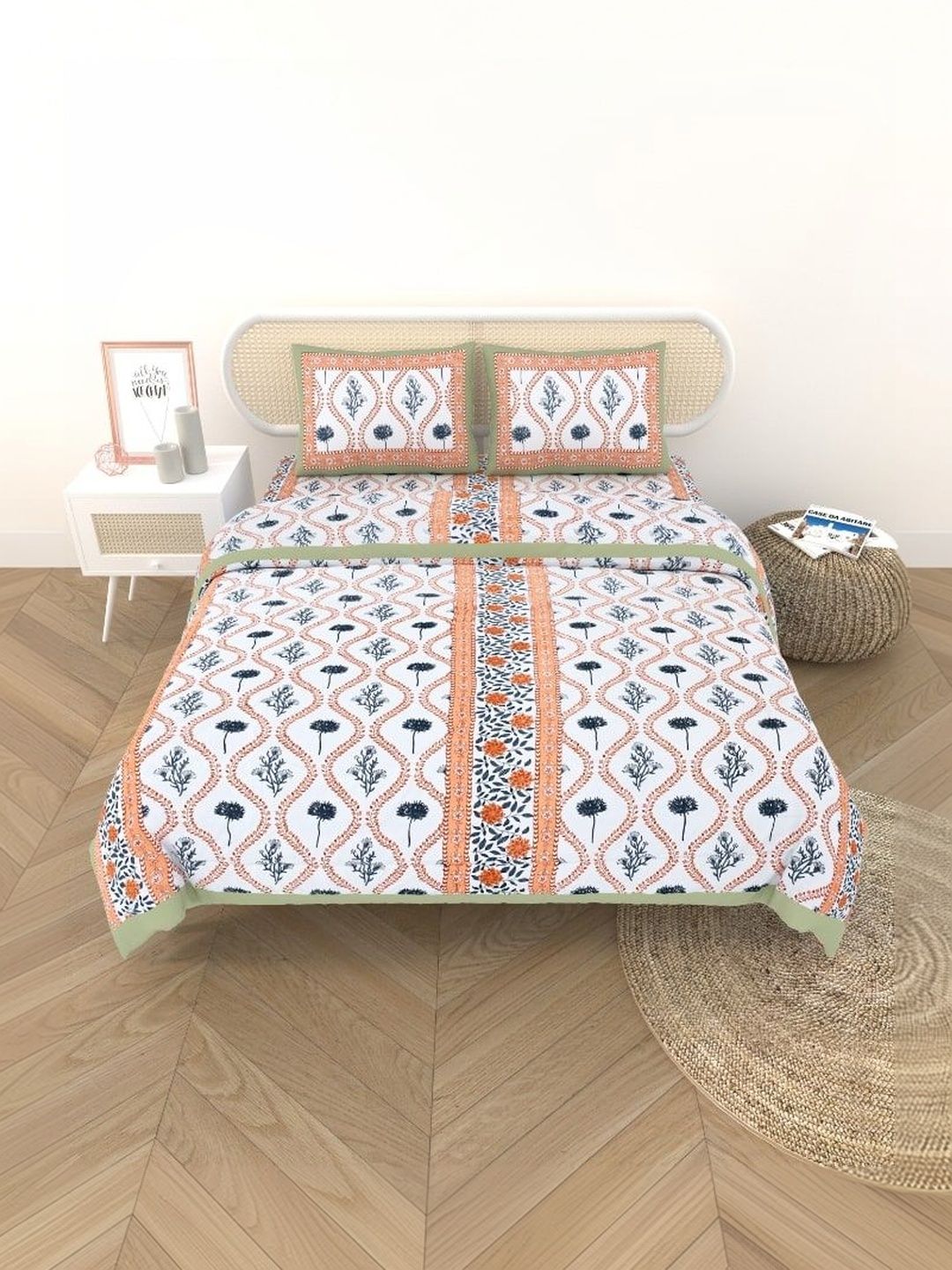 Gulaab Jaipur Orange & White Floral Cotton 4 Piece Single Regular Bedding Set-picture-10