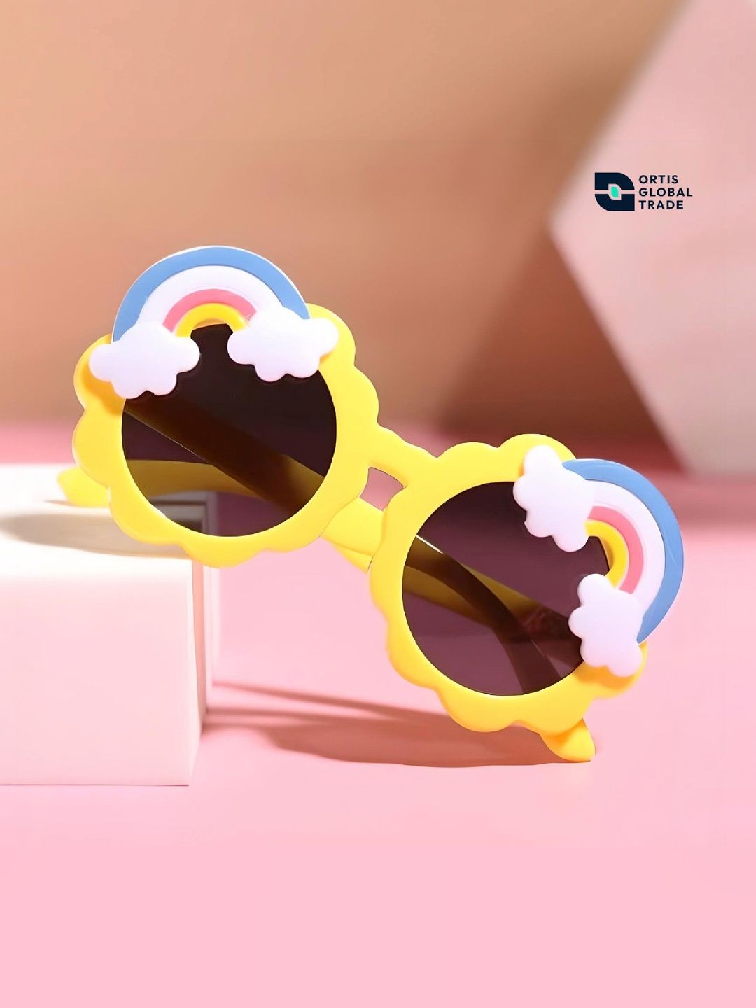 ORTIS GLOBAL TRADE Unisex Kids Black Lens & Yellow Round Sunglasses with