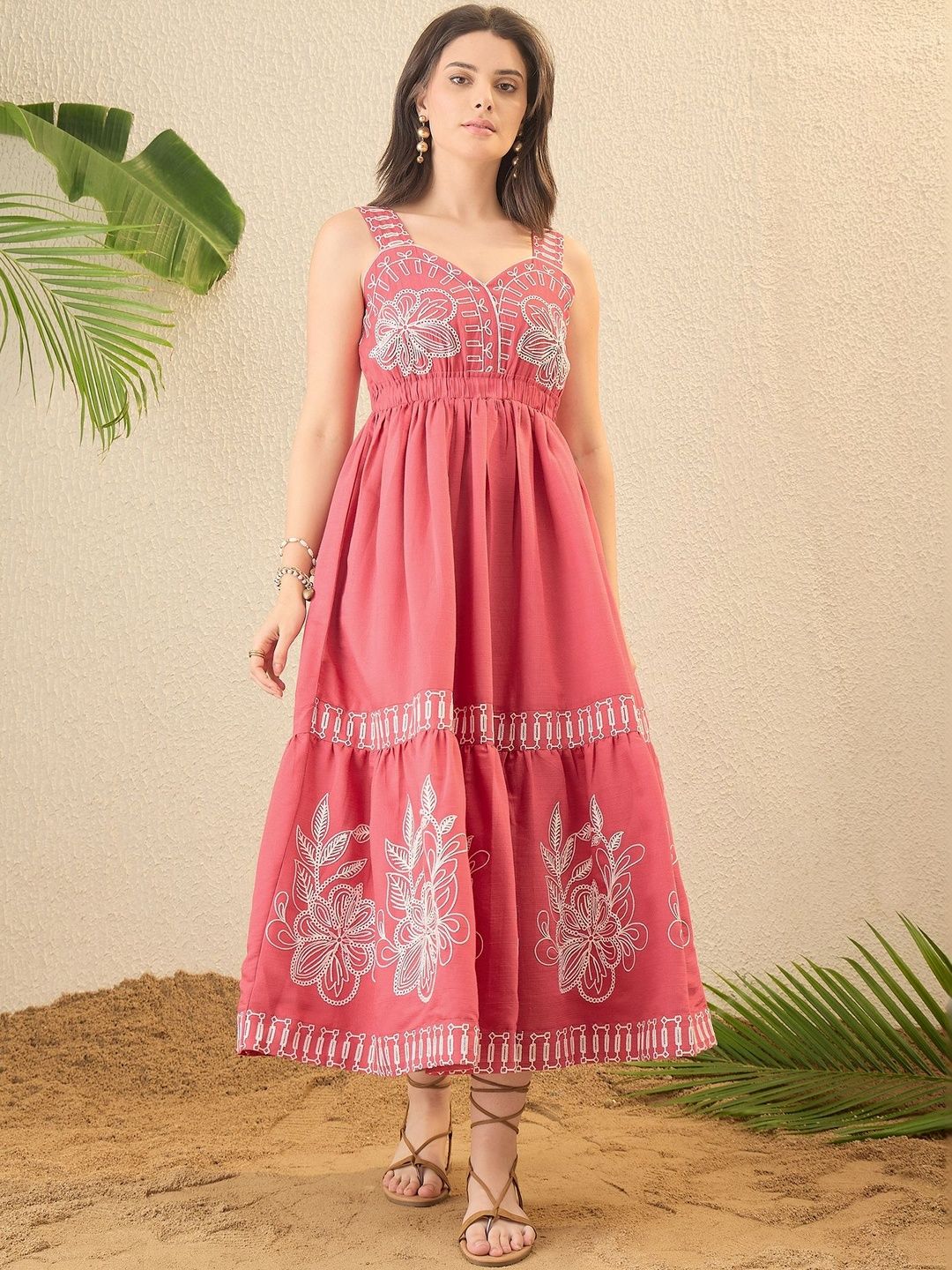 OCTICS Floral Embroidered Fit & Flare Maxi Dress-image-47