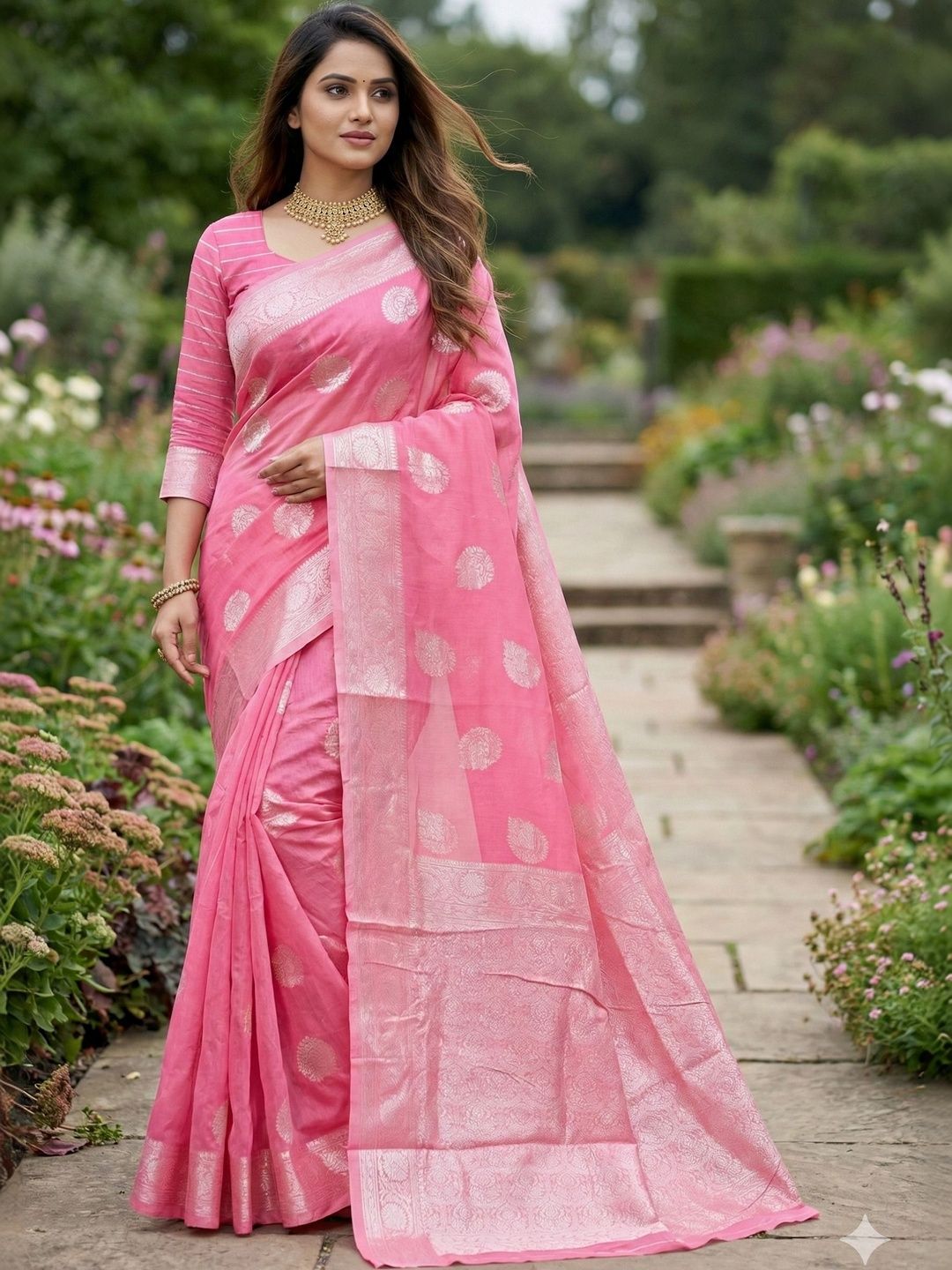 YUGAVEERAA Woven Design Zari Pure Cotton Handloom Banarasi Saree-picture-19