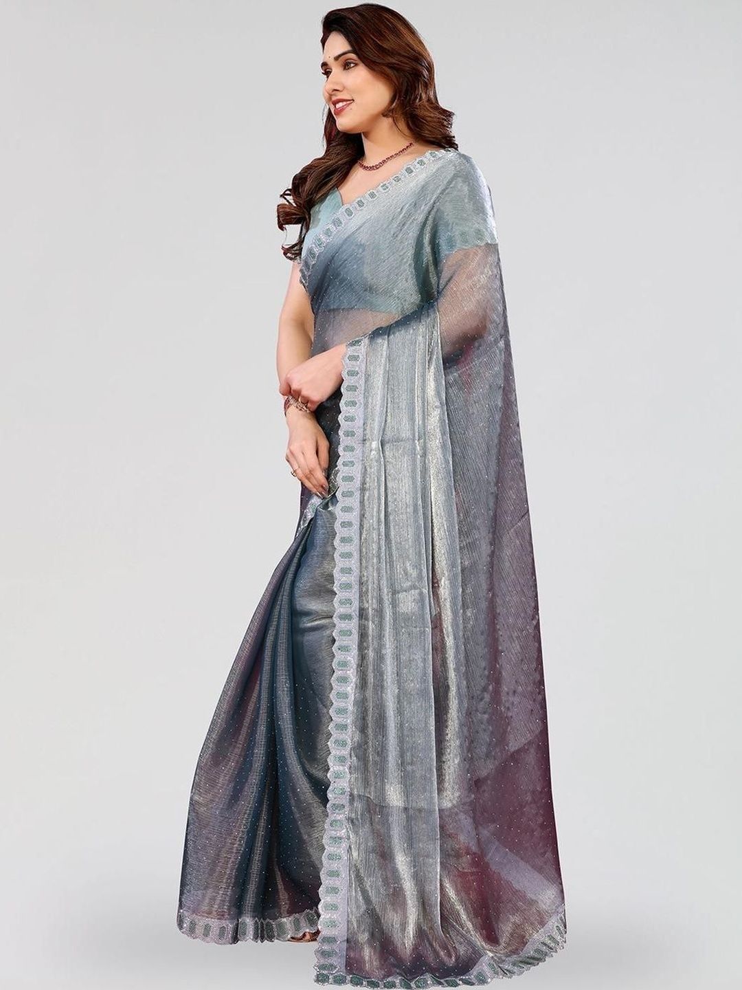 STYLE MODA Embellished Sequinned Tissue Heavy Work Saree-picture-10