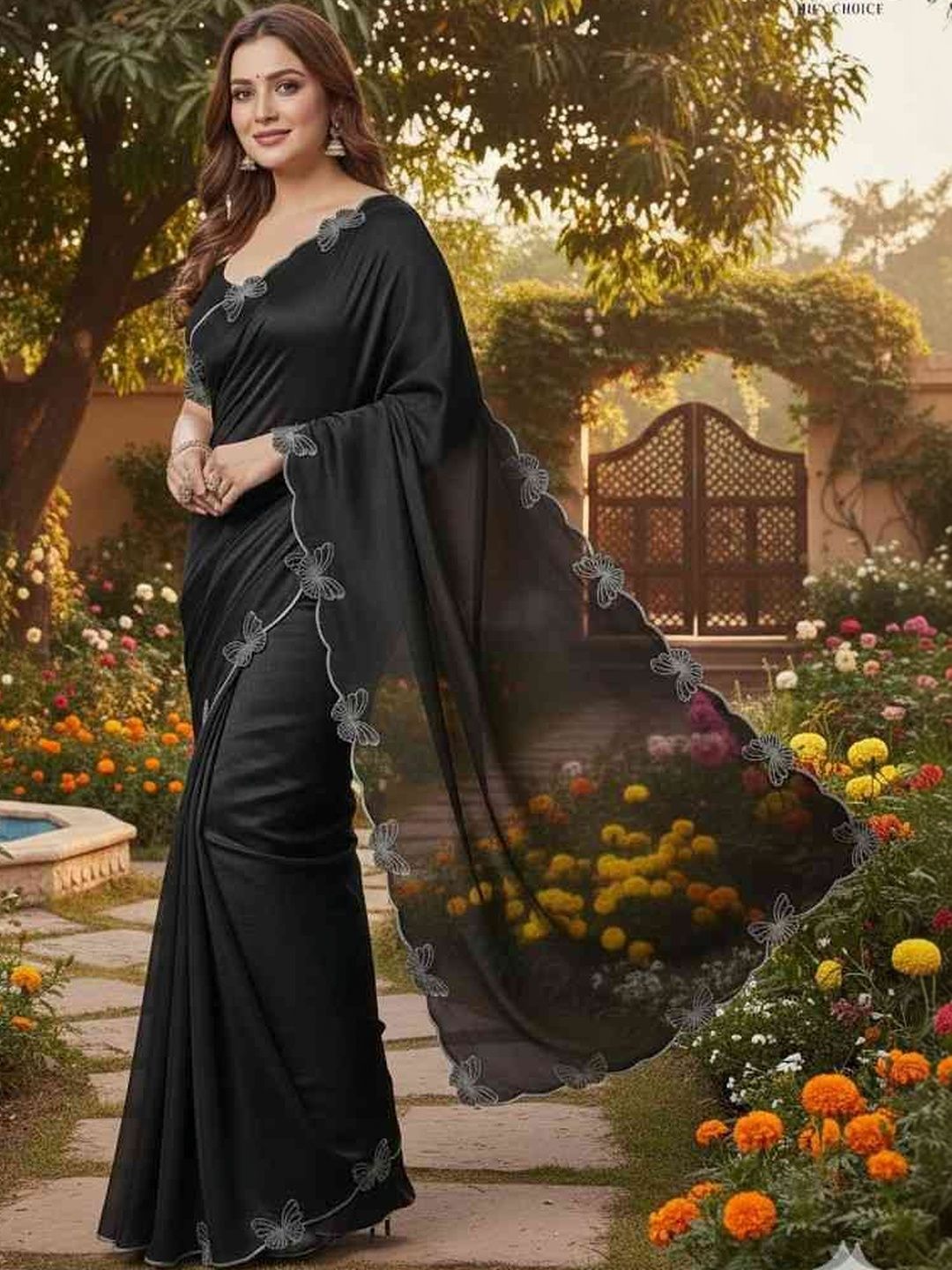 BOUNCER Embellished Embroidered Net Designer Bomkai silk Saree-picture-15