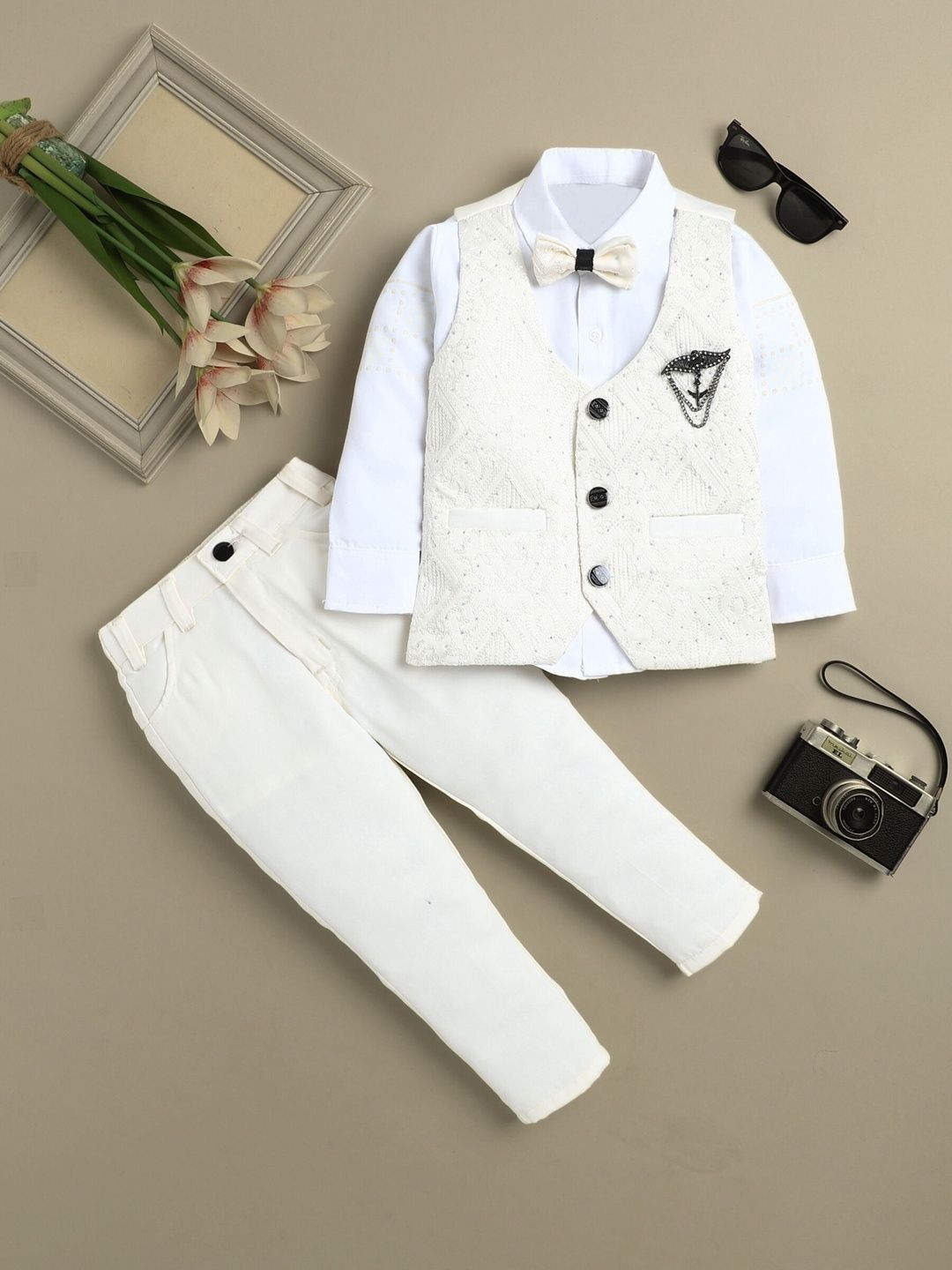 Sangria Boys Embellished & Embroidered Single Breasted Single Breasted 4-Pcs Suits-image-3
