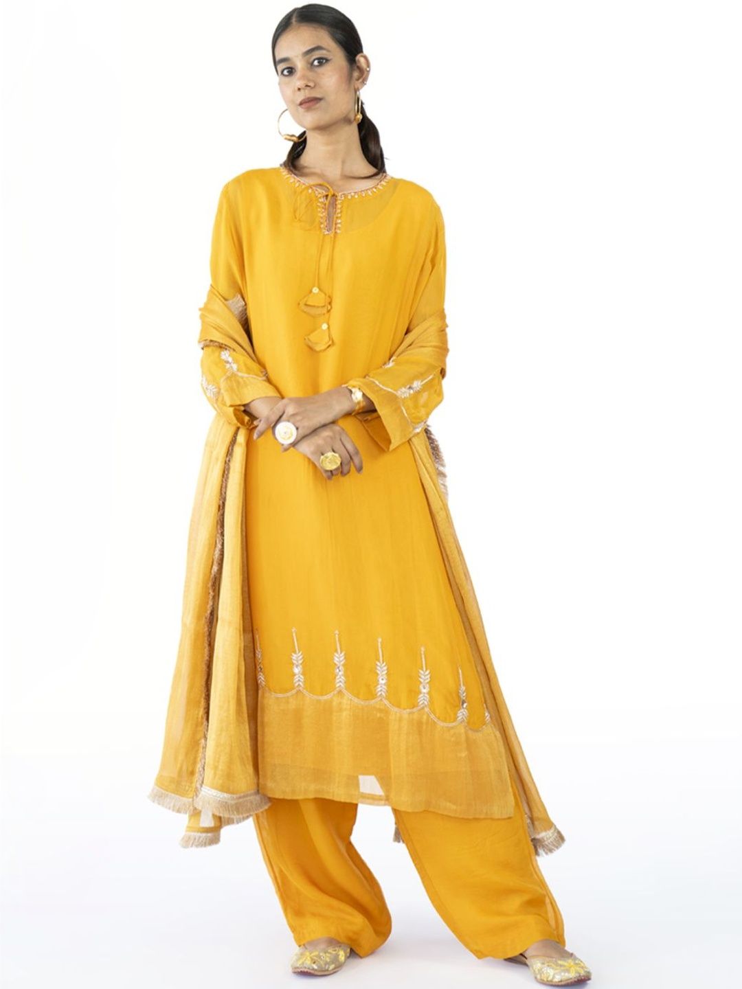 Sonal Kabra Women Ethnic Motifs Embroidered Regular Thread Work Kurta with Trousers & With Dupatta-picture-13
