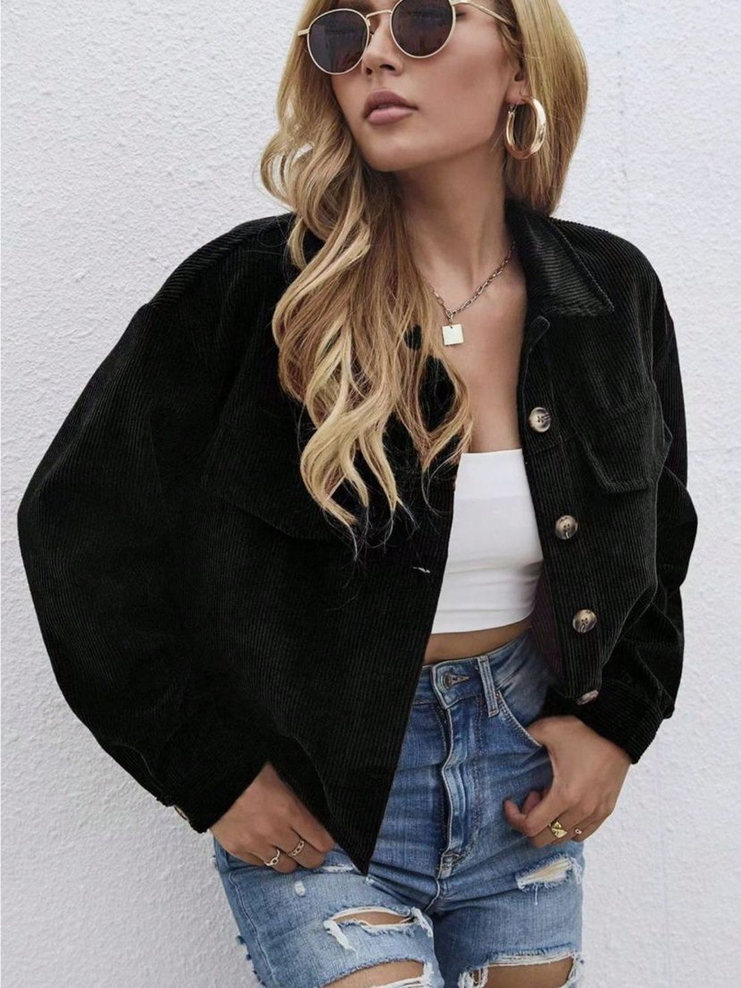 Lahaba Women Corduroy Open Front Jacket-picture-10