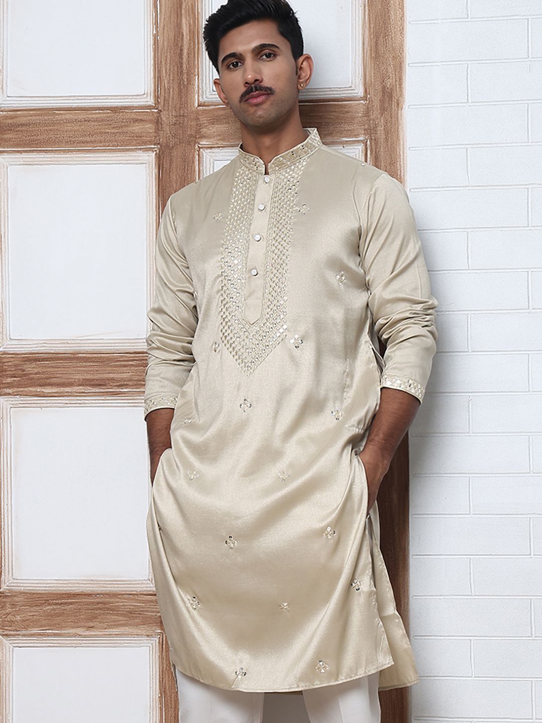 Anouk Mirage Men Geometric Embroidered Chikankari Kurta-image-16