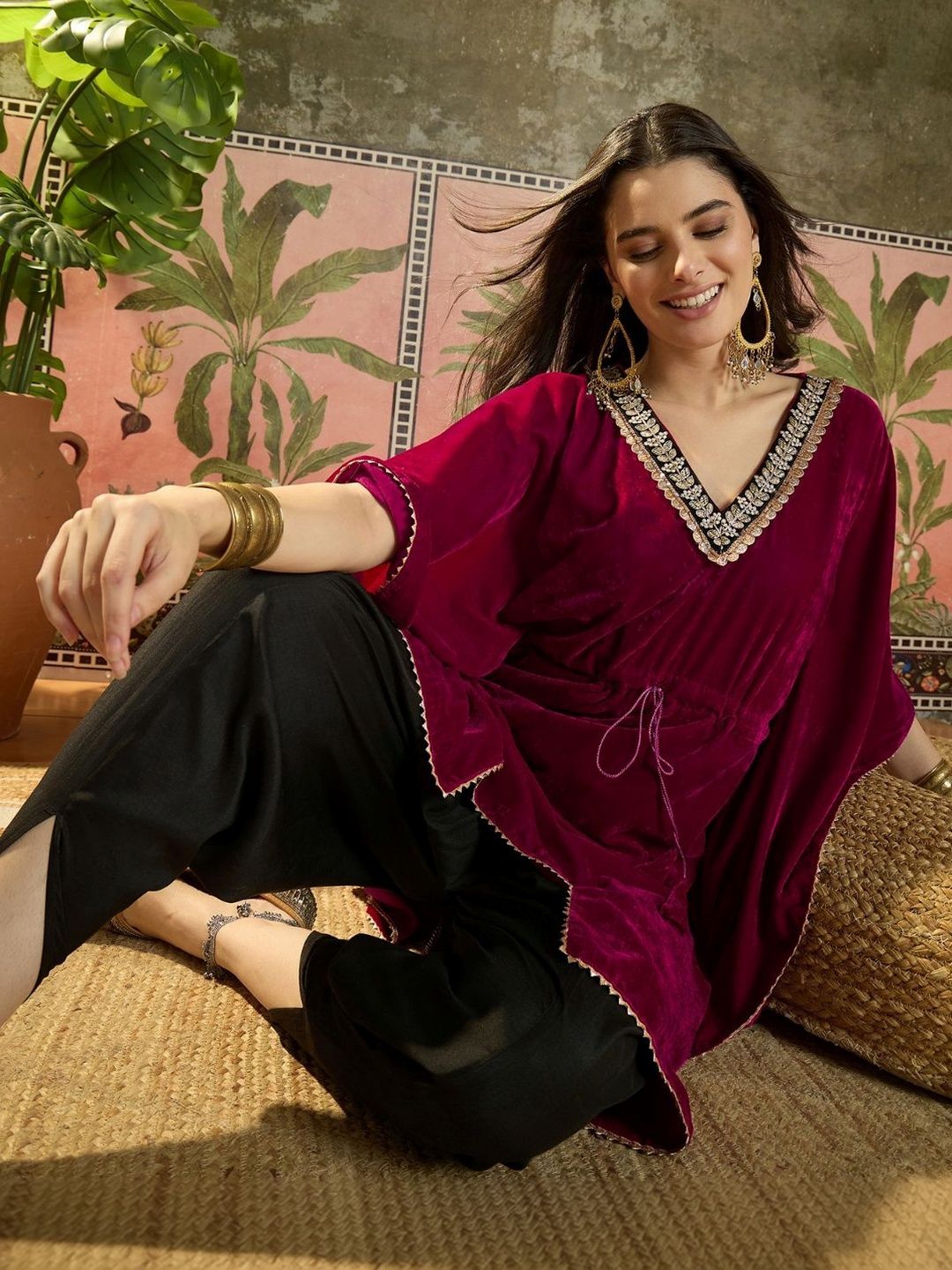 Youthnic Women Regular Gotta Patti Velvet Kurta with Dhoti Pants-picture-42