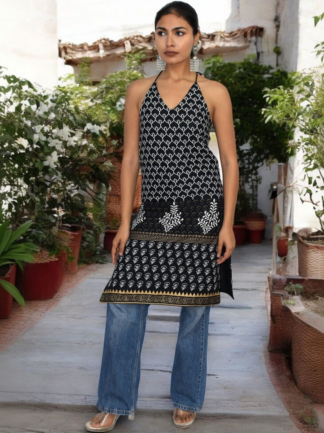 JAIPUR HAND BLOCK Ethnic Motifs Printed Halter Neck Pure Cotton Kurti-picture-10