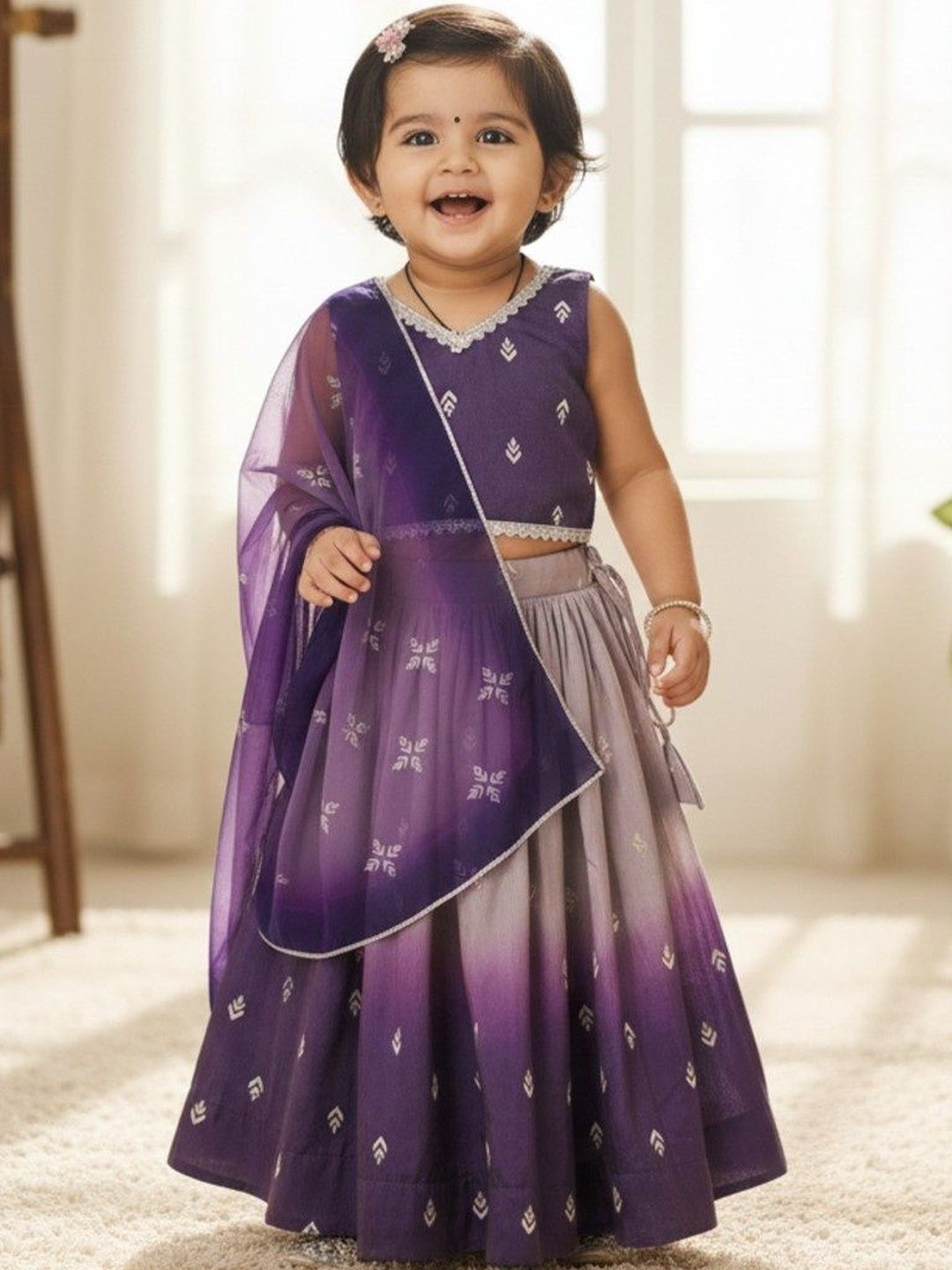 BAESD Girls Printed Mukaish Foil Print Ready to Wear Lehenga & Blouse With Dupatta-picture-57