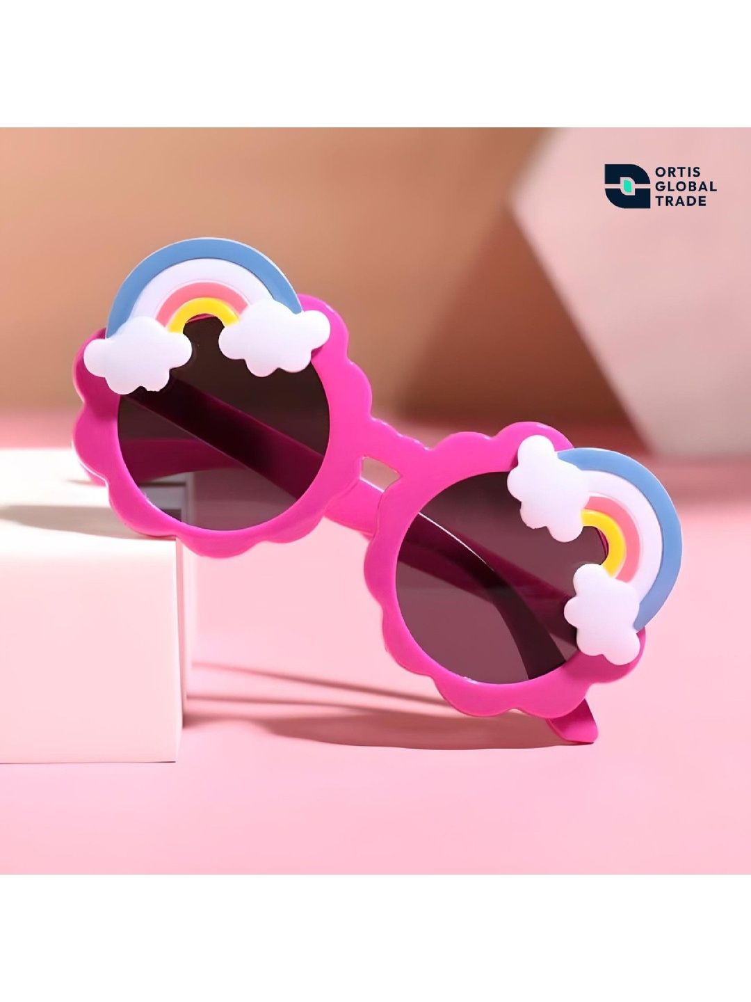 ORTIS GLOBAL TRADE Unisex Kids Black Lens & Pink Round Sunglasses with