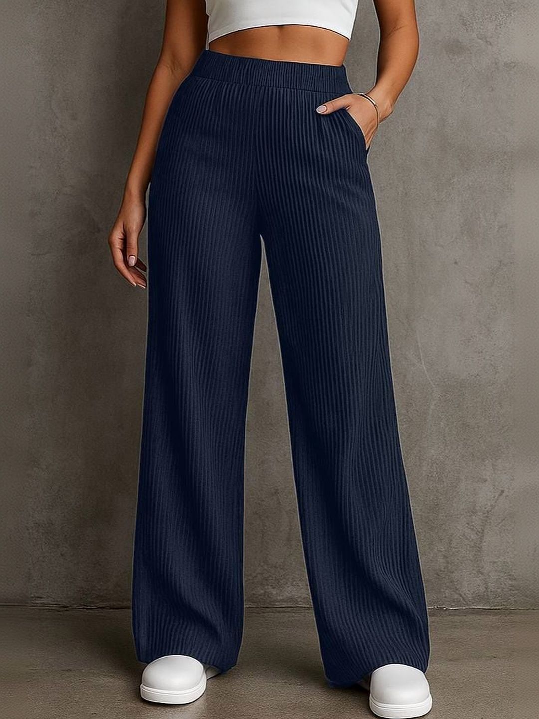 Moda Rapido Women Textured Relaxed High-Rise Corduroy Trousers-picture-25