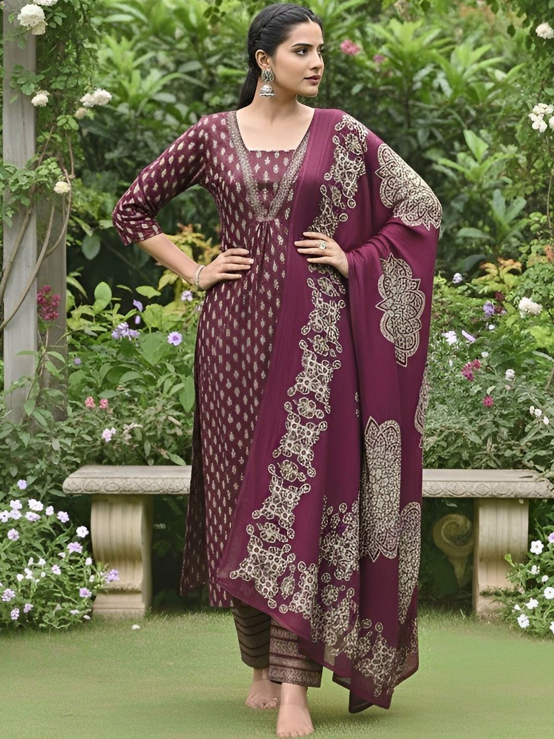 SZN Women Ethnic Motifs Printed Regular Pure Cotton Kurta with Trousers & With Dupatta-picture-22