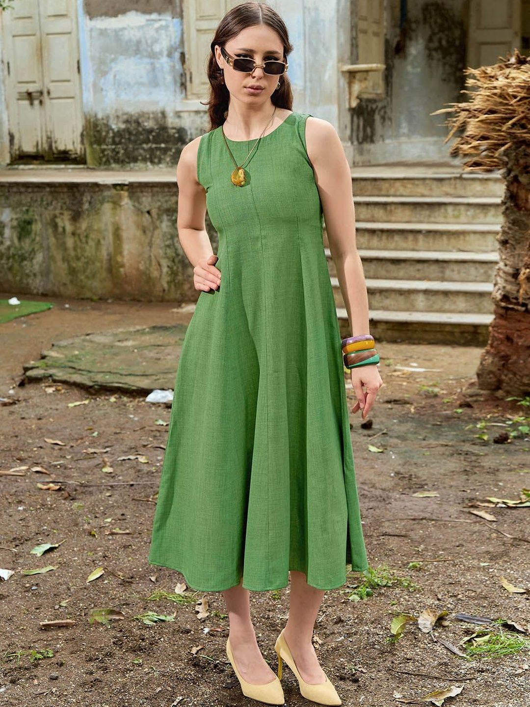 PURVAJA Linen A-Line Midi Dress-image-24