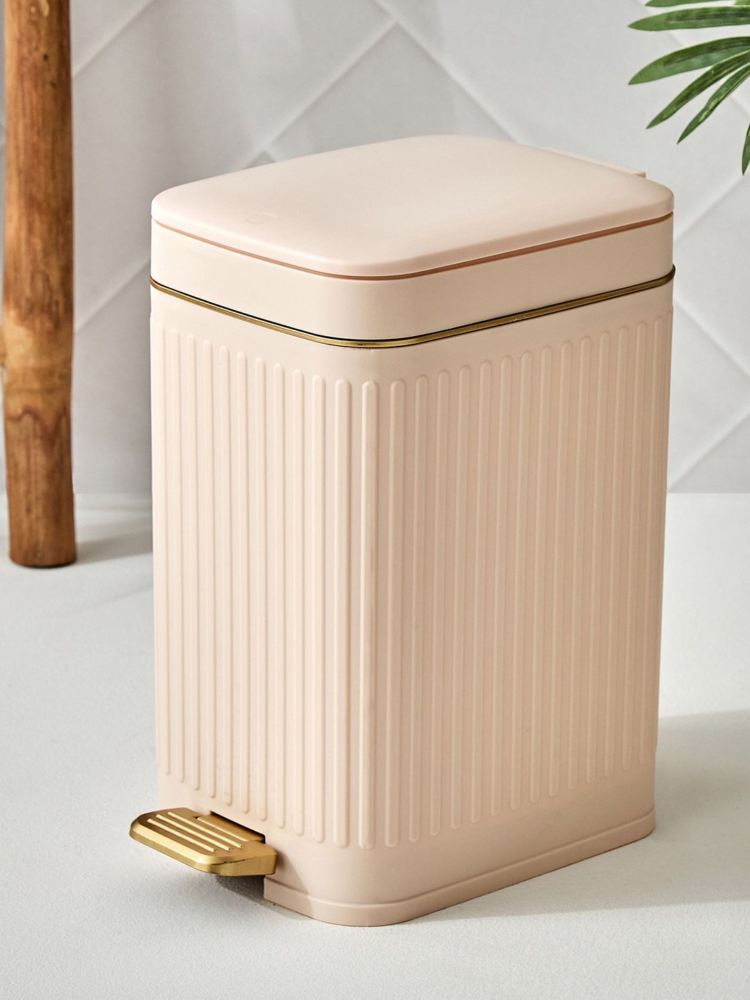 Home Centre Sedona Miller Beige & Gold Toned Pedal & Push Waste Bin - 7L-image-16