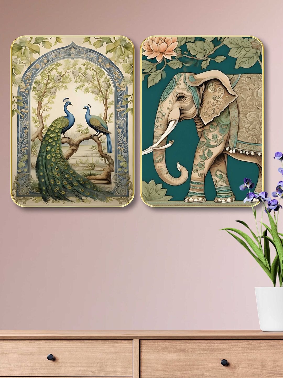 SAF Multicoloured & Green Set of 2 Piece MDF Other Wall Paintings-picture-15