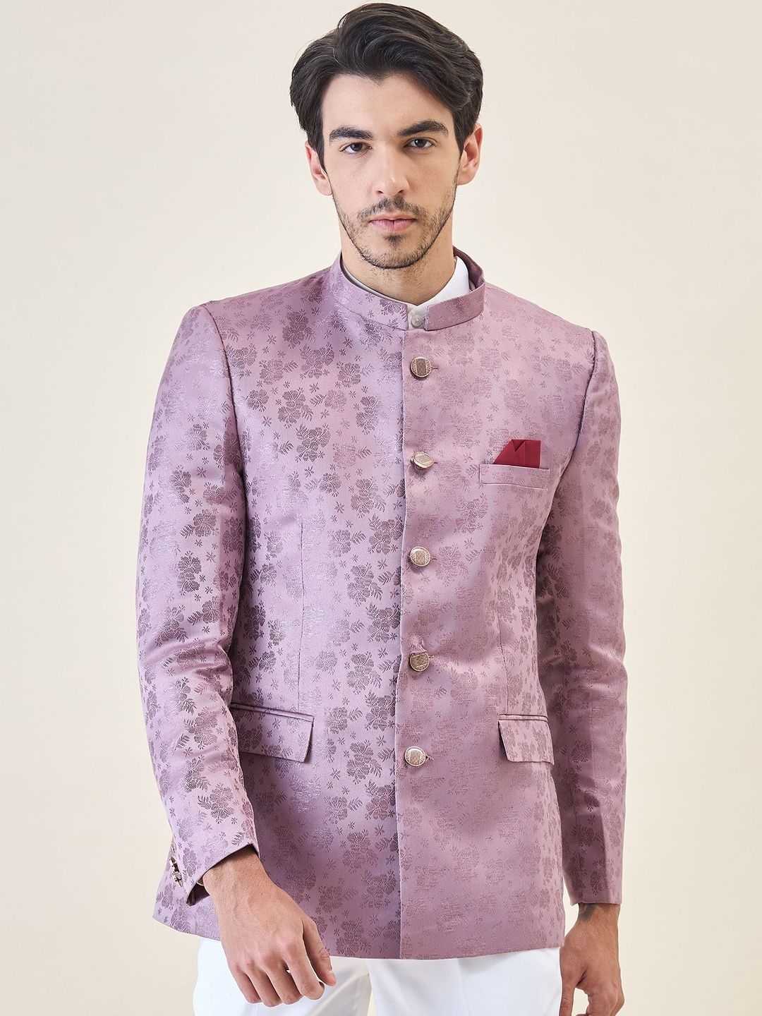 House of Pataudi Brocade Tailored-Fit Bandhgala Jodhpuri Two-Piece Party Suit-picture-29