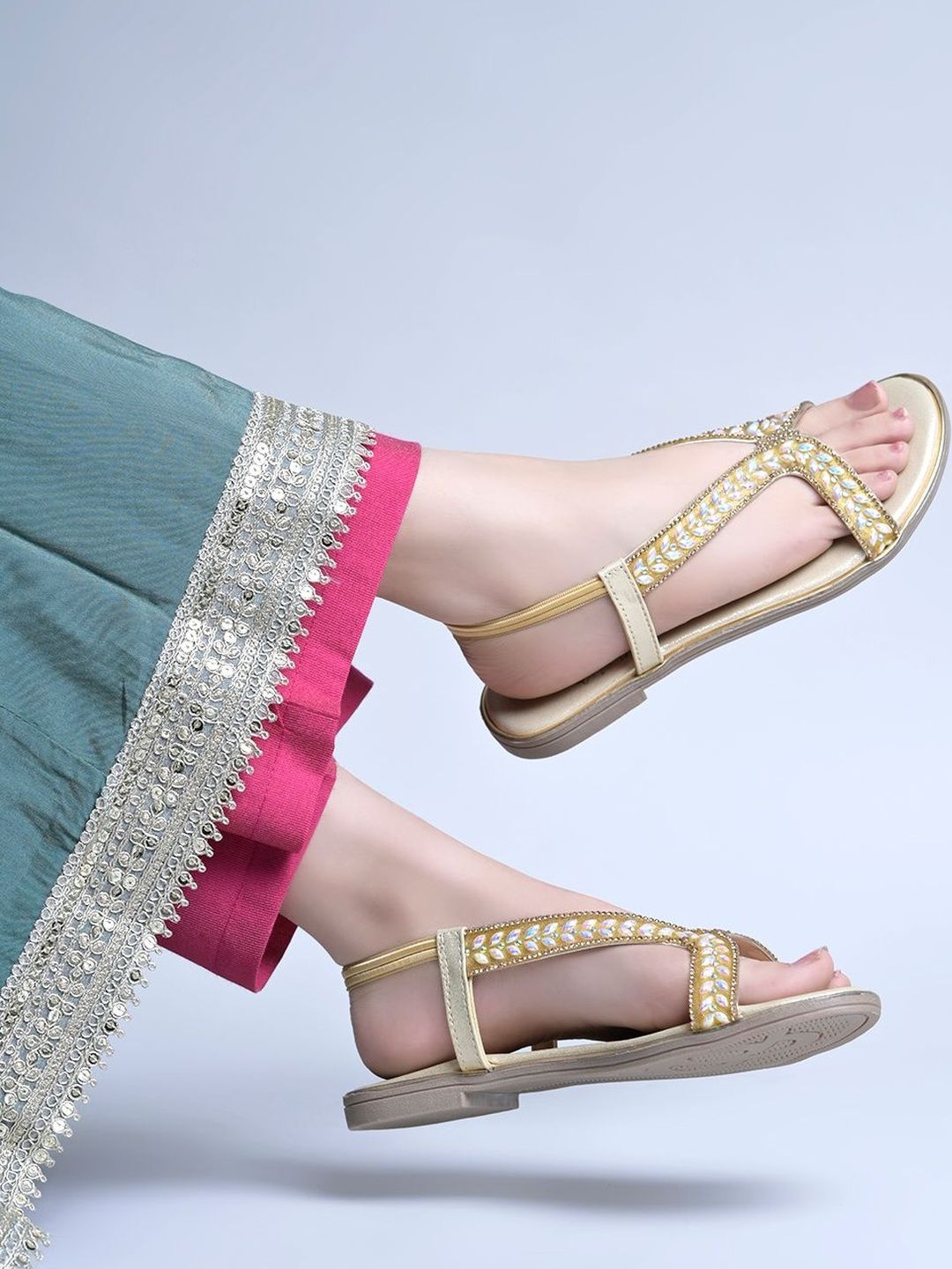 Shoetopia Women Embellished Party Open Toe Flats-picture-28