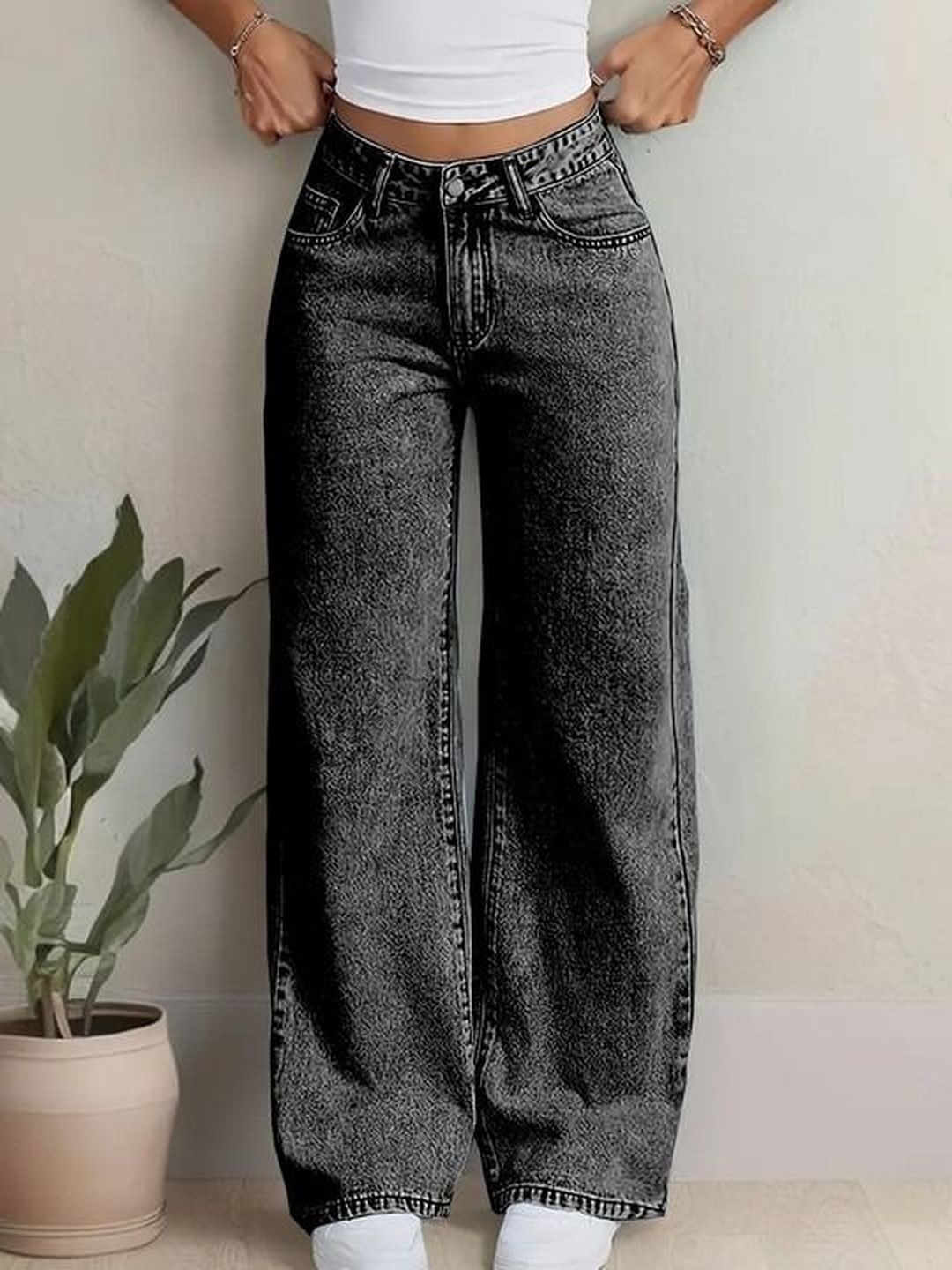 R.Code by The Roadster Life Co. Women Wide Leg High-Rise Heavy Fade Embroidered Stretchable Jeans-image-17
