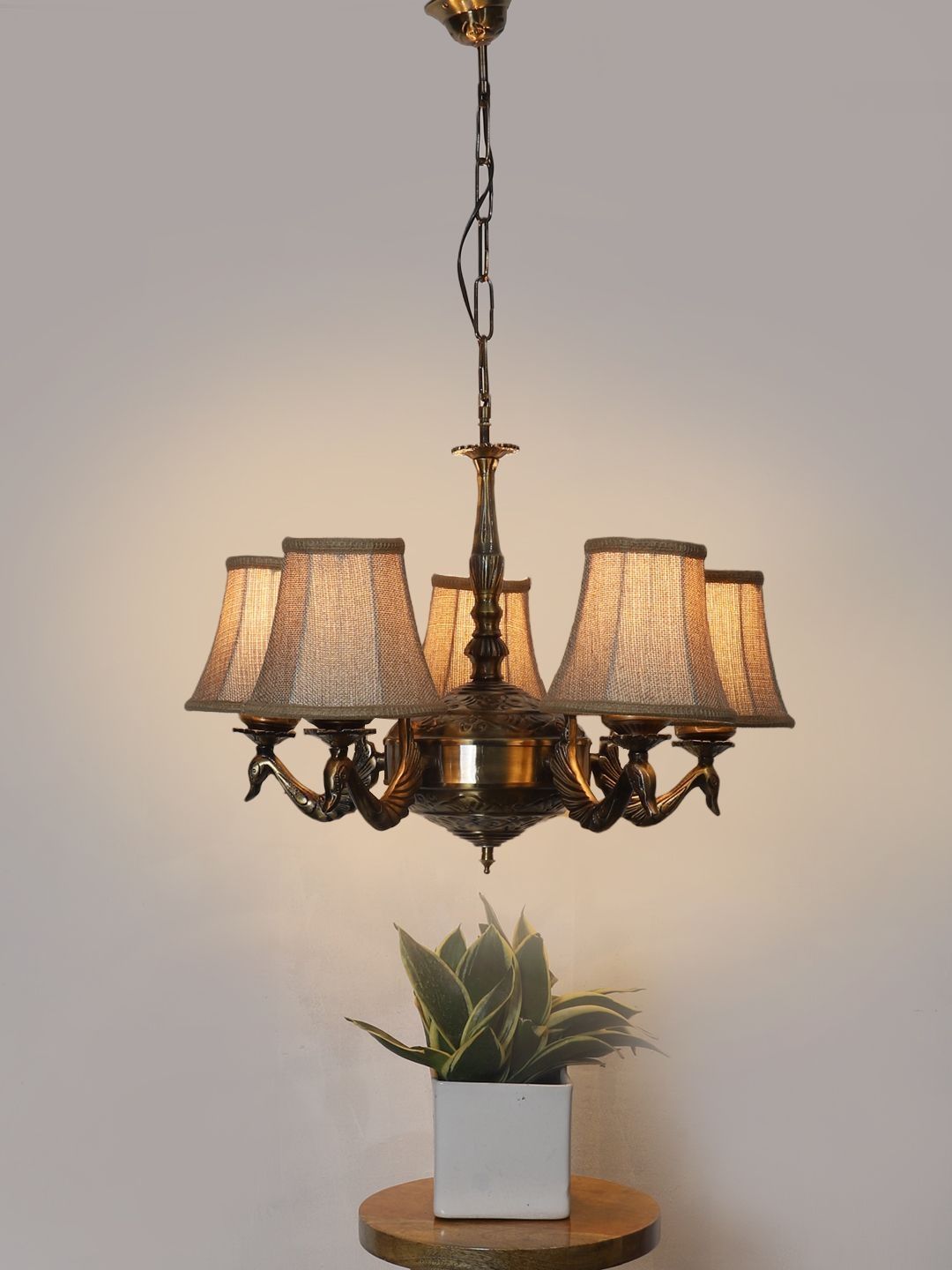 Aura Beige & Bronze-Toned Textured Traditional Ceiling Lamp-picture-41