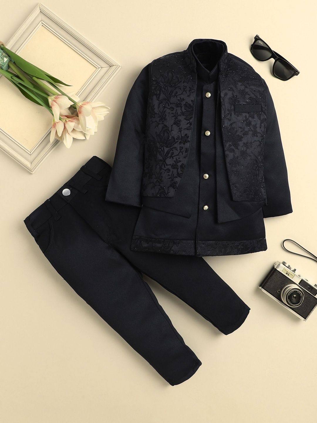 Sangria Boys Beads Embellished Floral Motifs Sherwani Set-image-24