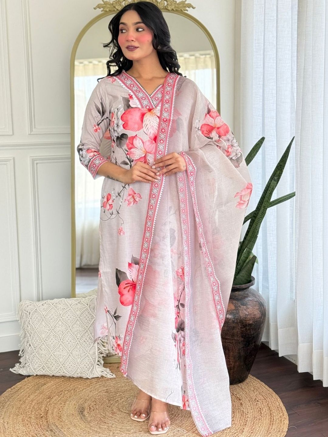 J.KANJI Women Floral Printed Regular Kurta with Trousers & With Dupatta-picture-15