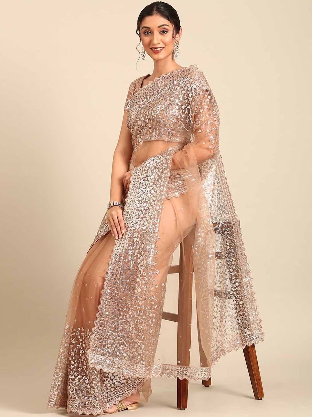 Celeb Styles Embellished Sequinned Net Heavy Work Saree-picture-37