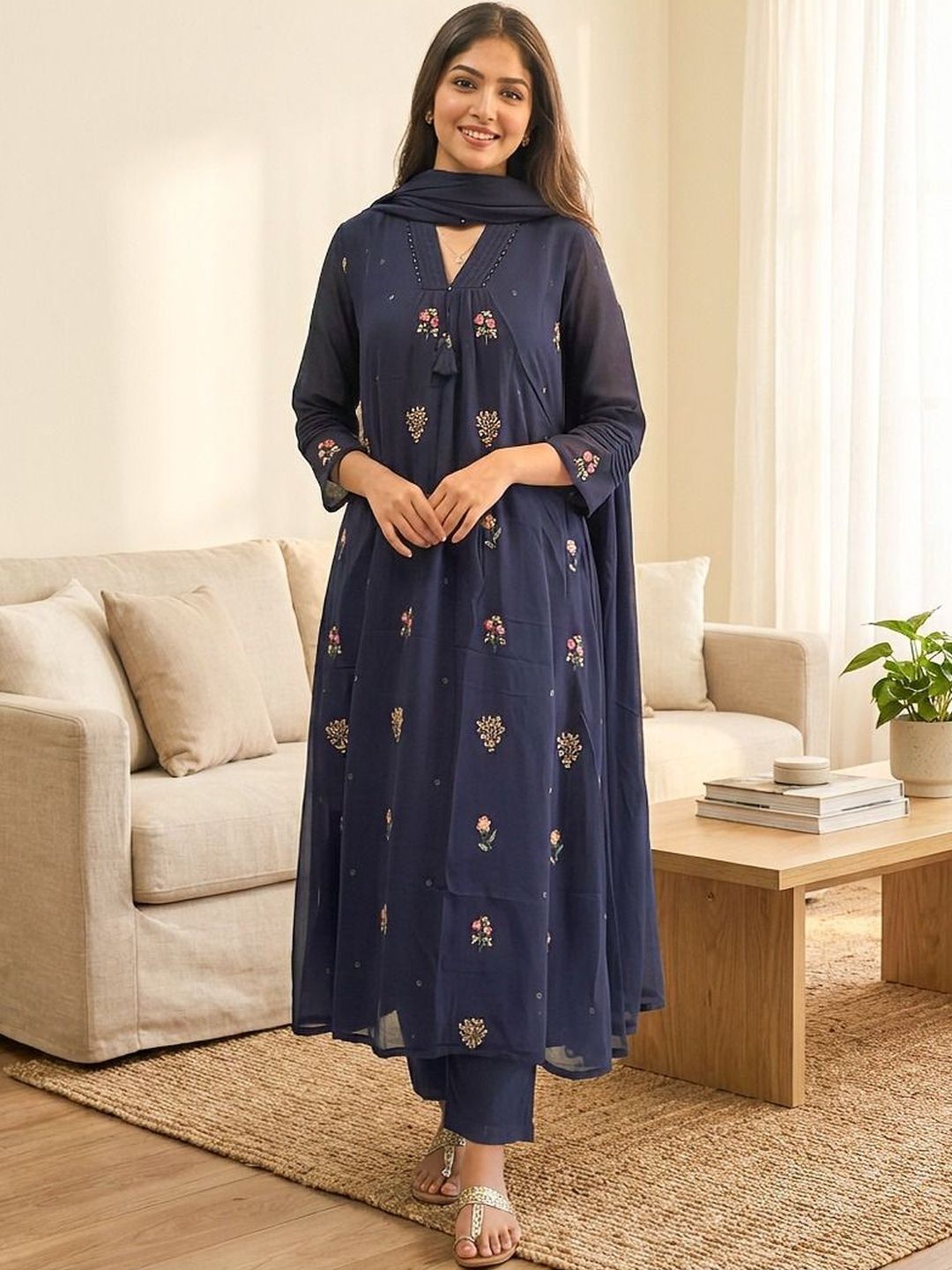 MILAAV Women Floral Embroidered Regular Thread Work Kurta with Trousers & With Dupatta-picture-29