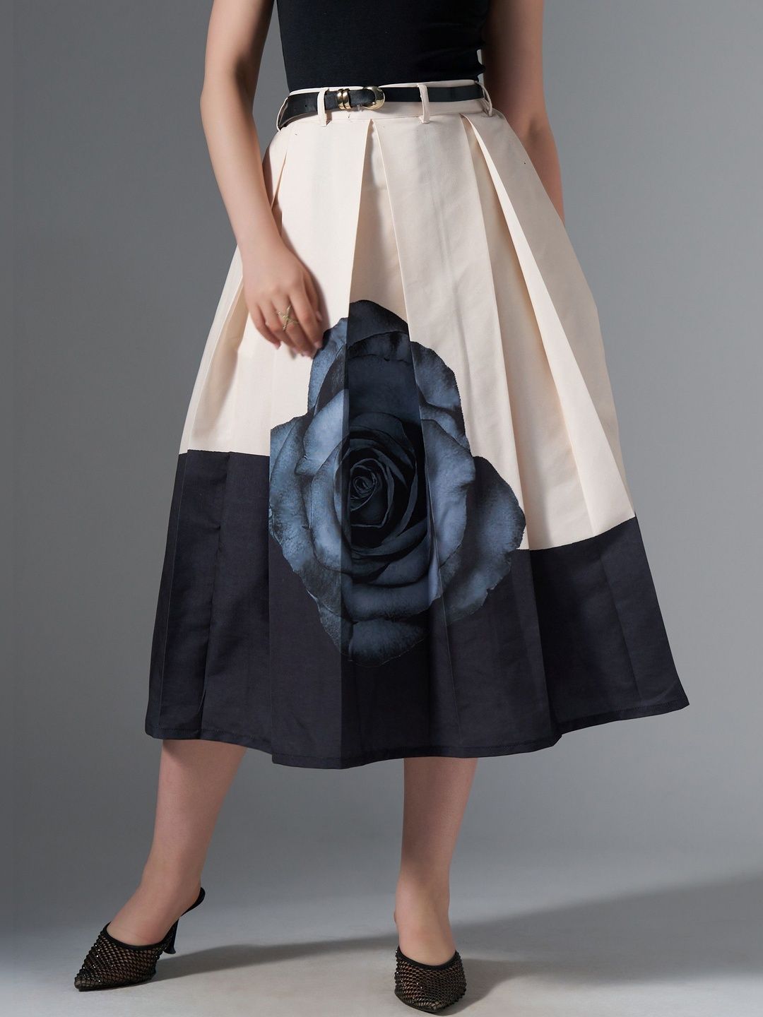 AASK Printed Pure Cotton Midi Flared Skirt-picture-20