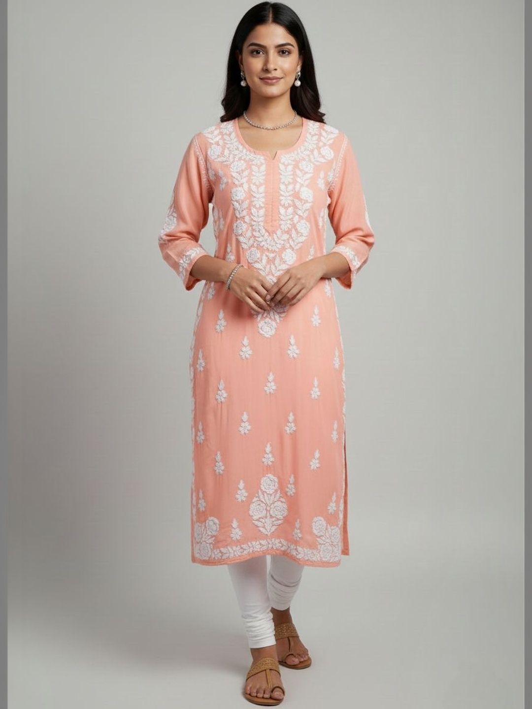 Meenachikankari Women Floral Embroidered Chikankari Kurti-picture-55