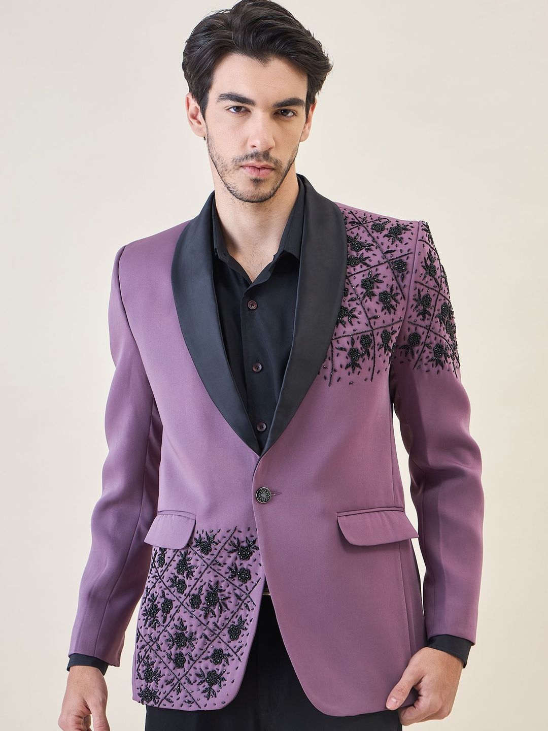 House of Pataudi Embellished Shawl Collar Single-Breasted Tailored Fit Party Blazers-picture-48