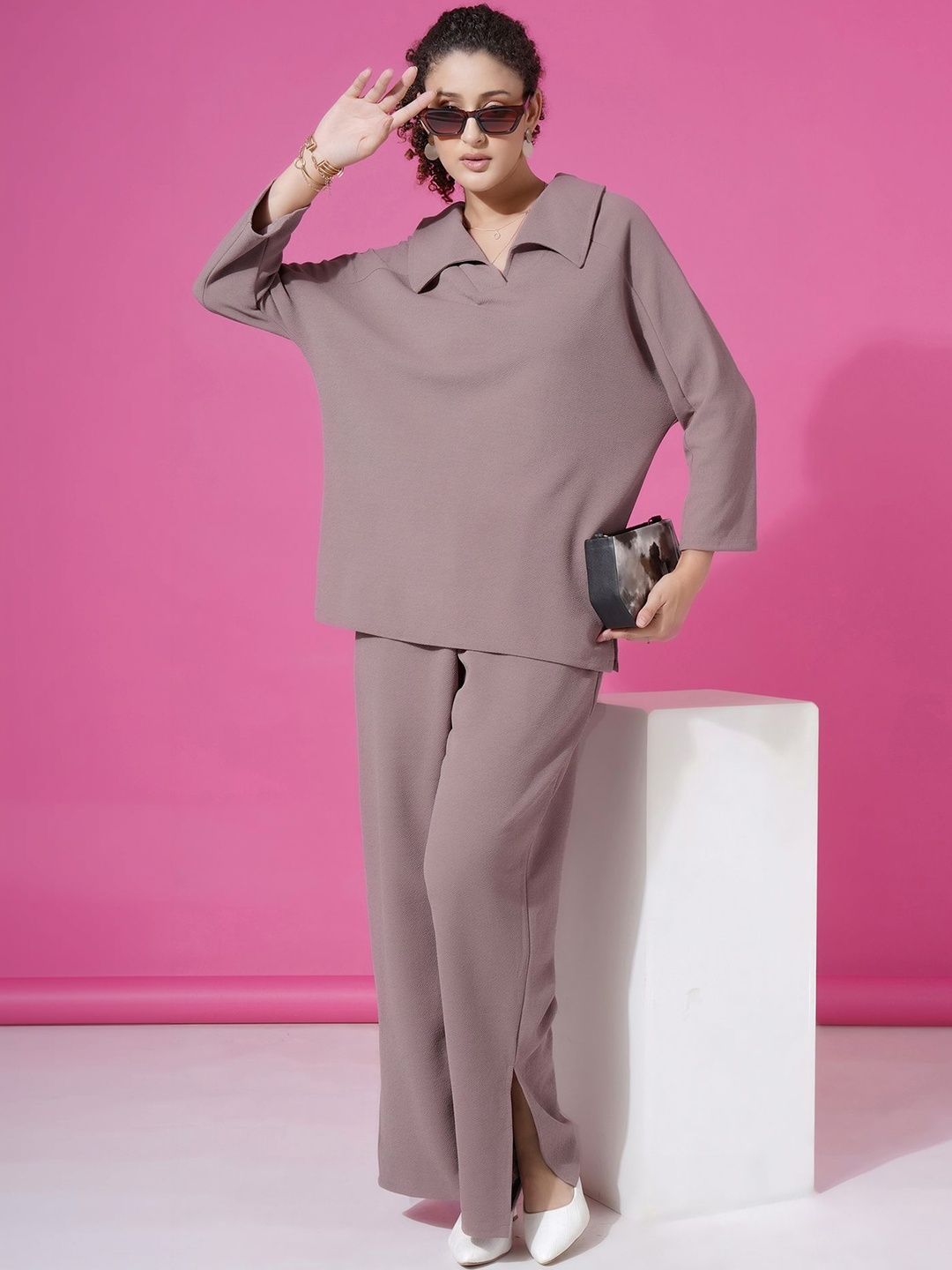 Selvia Edge Shirt Collar Top With Trousers Co-Ords-picture-41