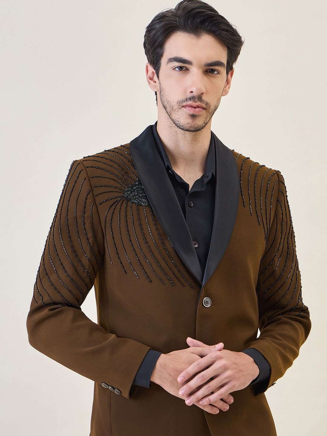 House of Pataudi Embellished Notched Lapel Single-Breasted Tailored Fit Party Blazers-picture-39