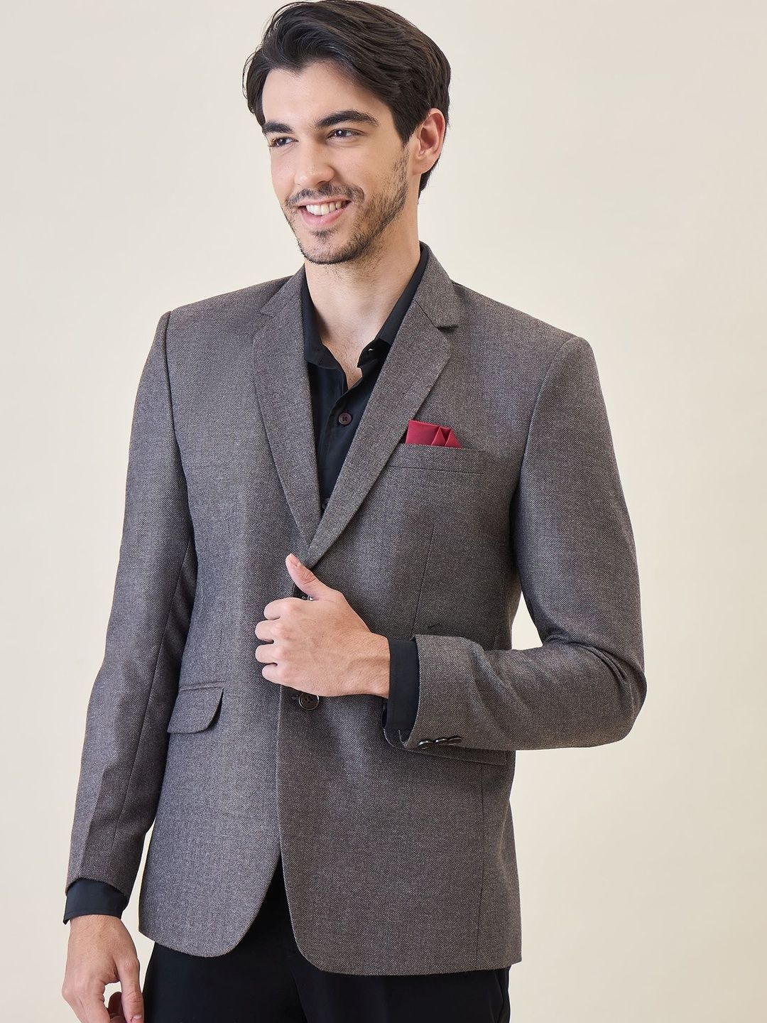 House of Pataudi Men Tailored Fit Single-Breasted Blazers-picture-51