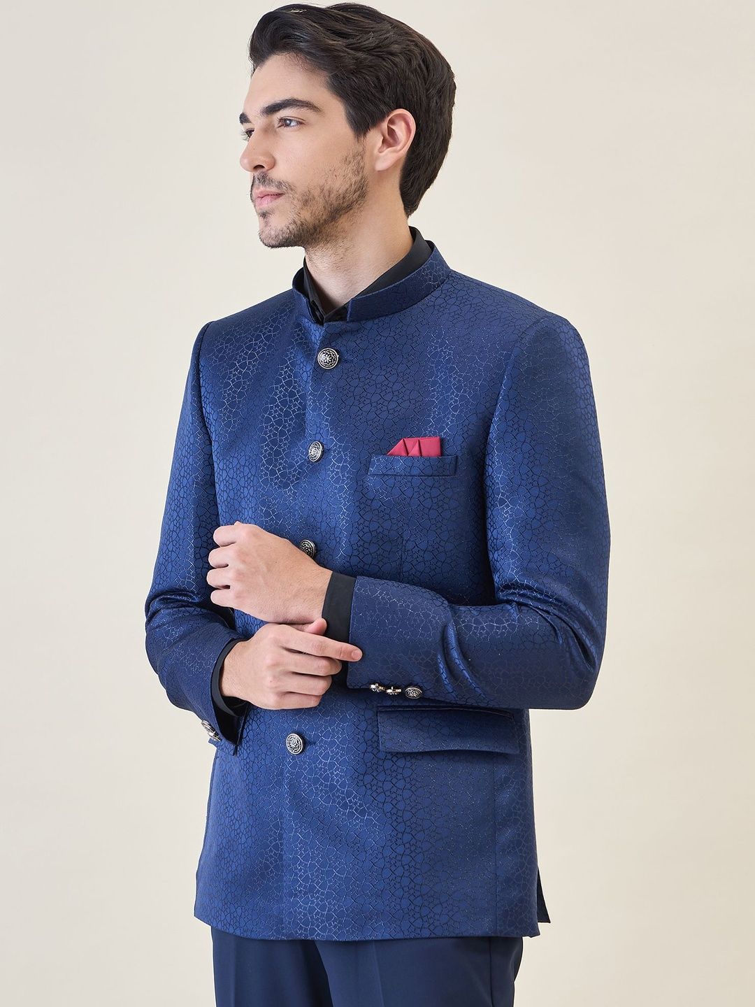 House of Pataudi Brocade Tailored-Fit Bandhgala Jodhpuri Two-Piece Party Suit-picture-41