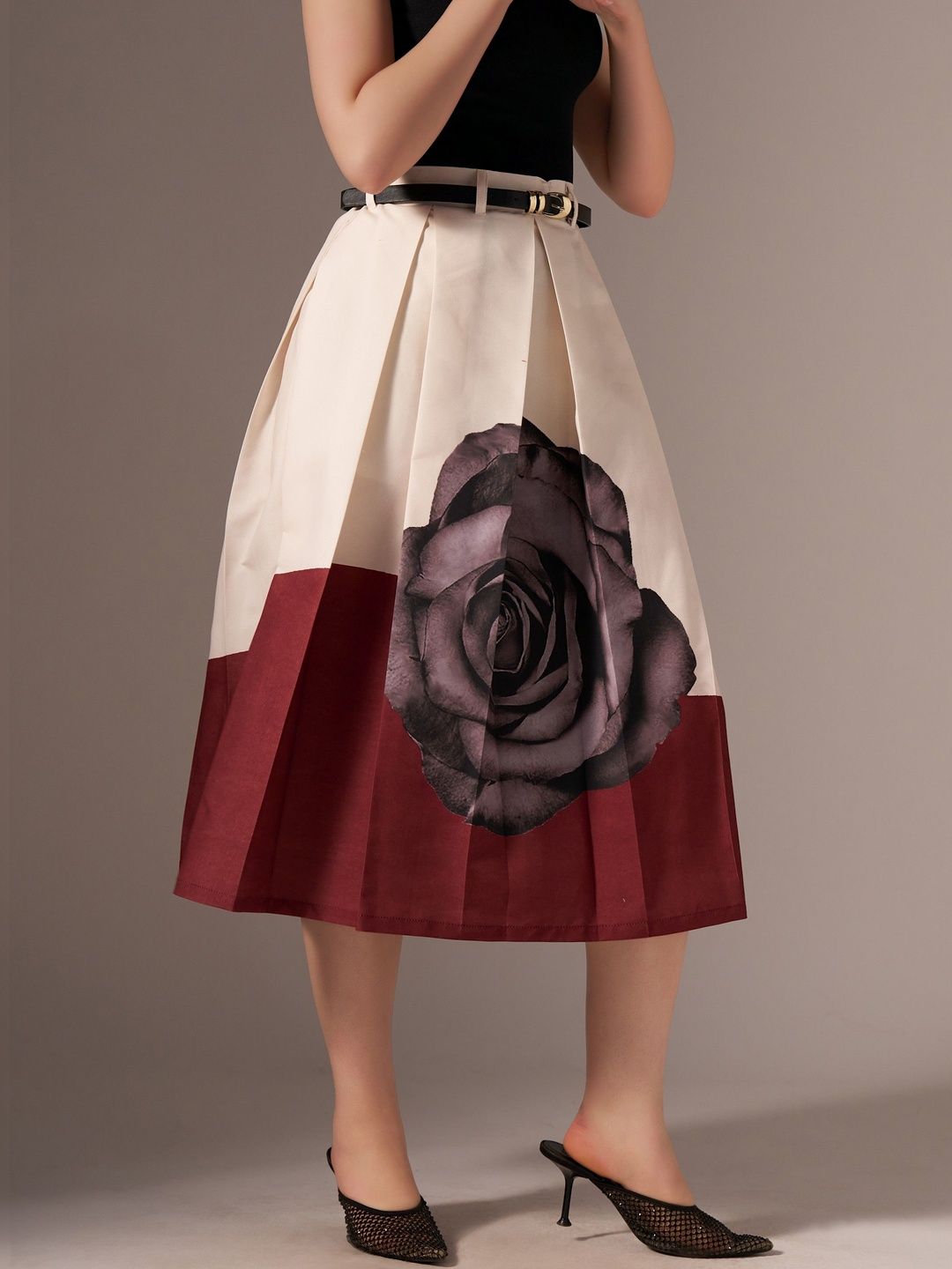 AASK Printed Pure Cotton Midi Flared Skirt-picture-13