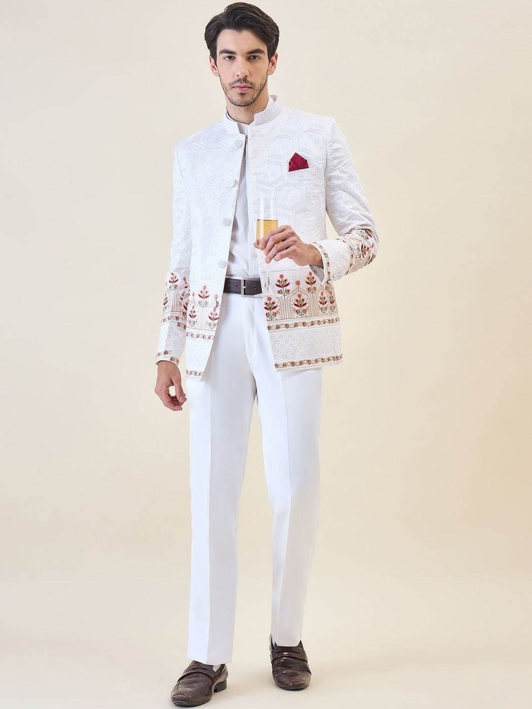 House of Pataudi Brocade Tailored-Fit Bandhgala Jodhpuri Two-Piece Party Suit-picture-18