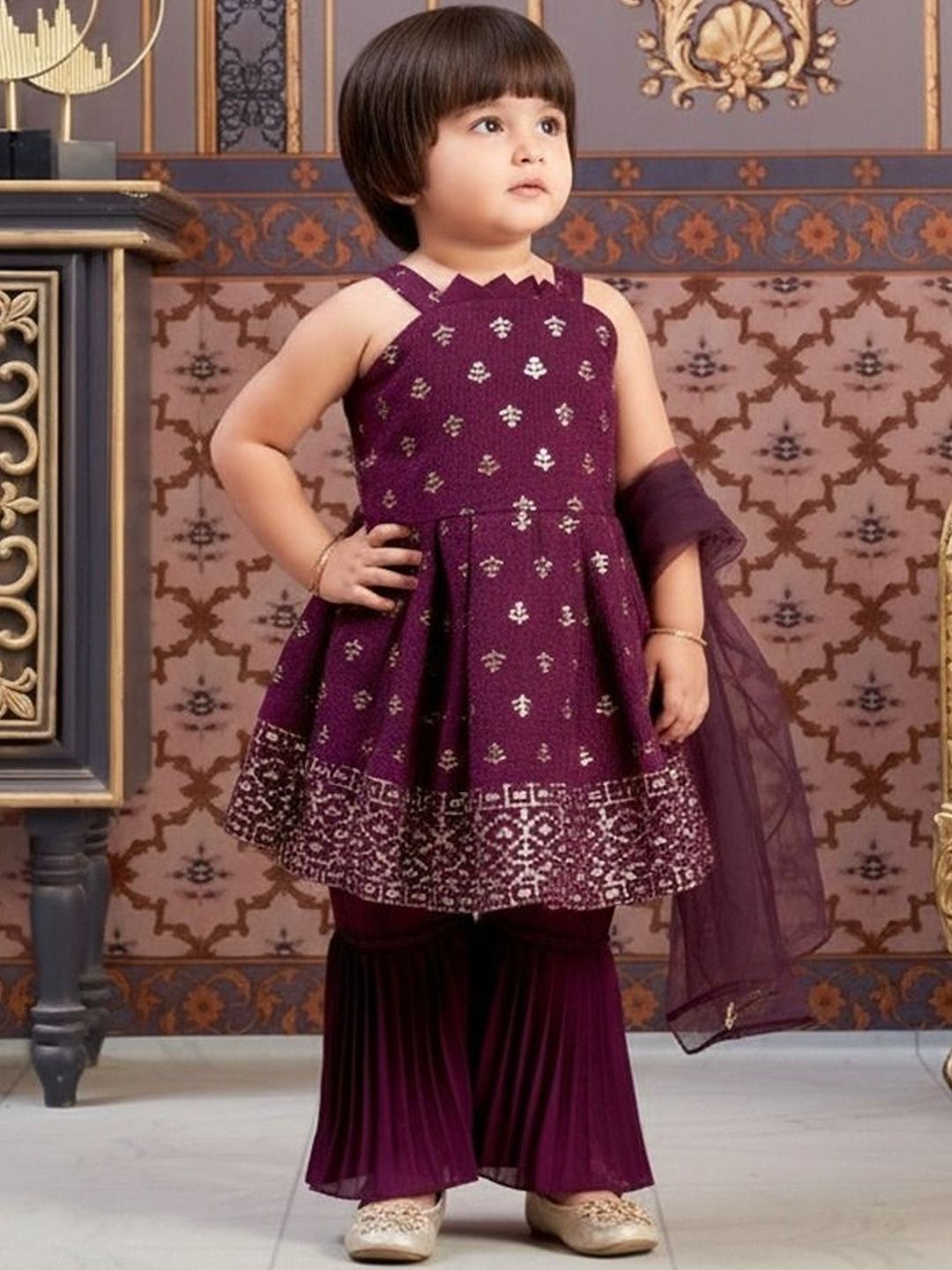 Aarika Girls Ethnic Motifs Printed Regular Top with Palazzos & With Dupatta-picture-50