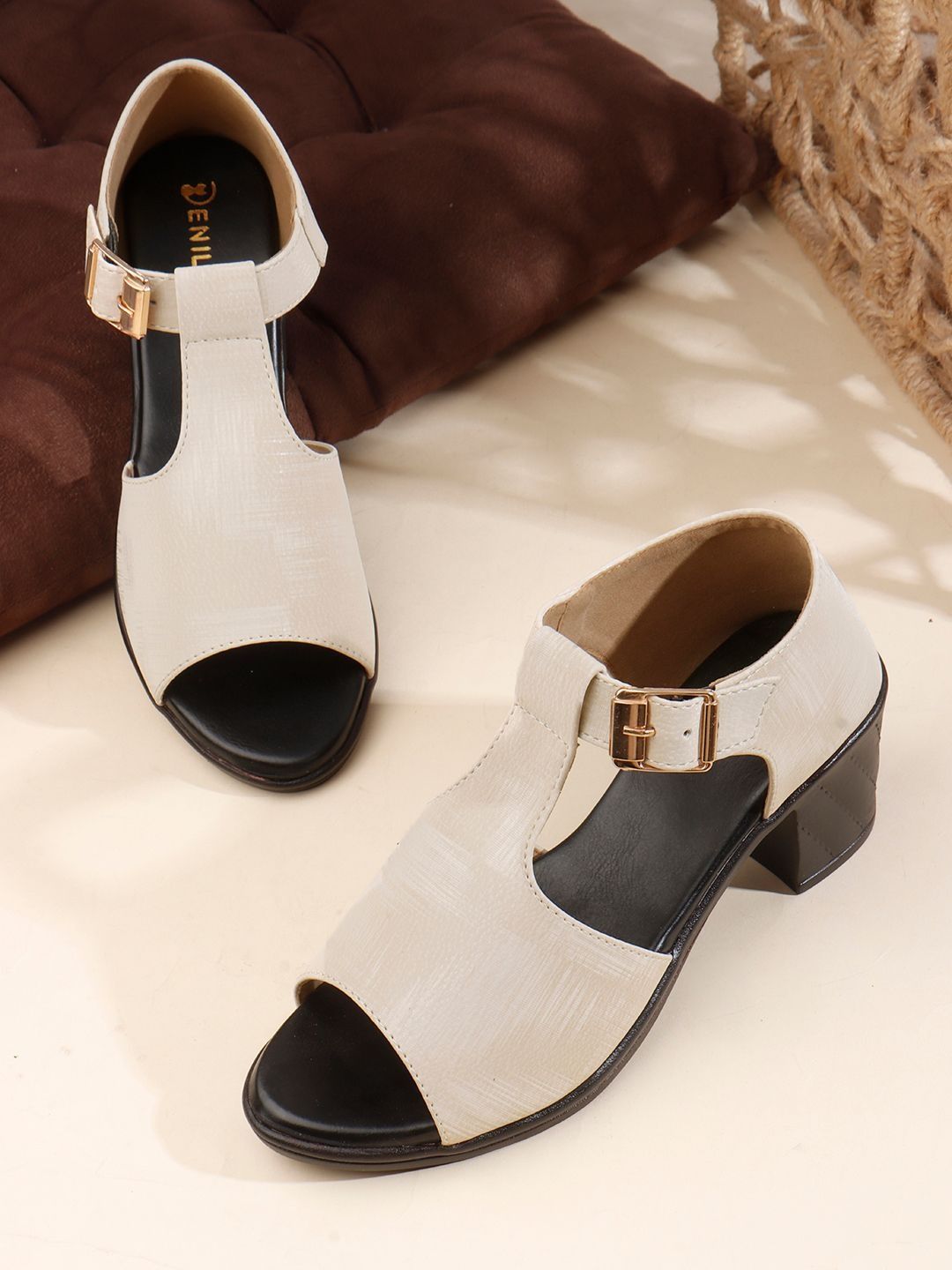 Denill Textured Block Sandals with Buckles-picture-40