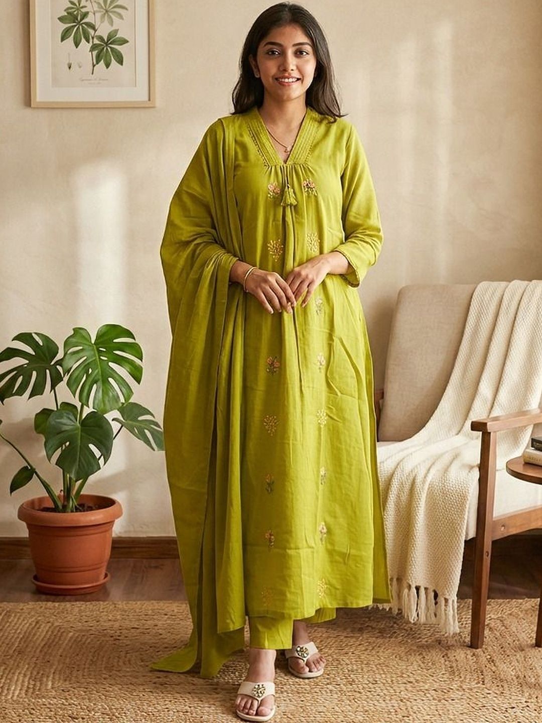 MILAAV Women Floral Embroidered Regular Thread Work Kurta with Trousers & With Dupatta-picture-27