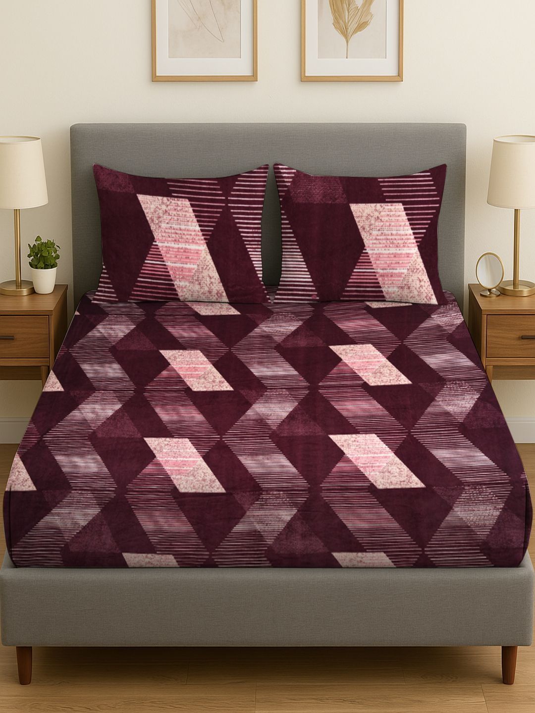 RRC Maroon Floral 300 TC Bedsheet with 2 Pillow Covers-picture-17