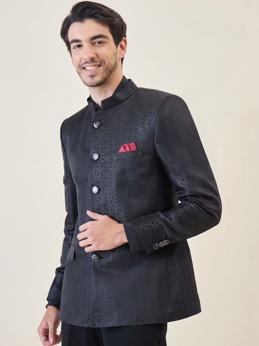 House of Pataudi Brocade Tailored-Fit Bandhgala Jodhpuri Two-Piece Party Suit-picture-13