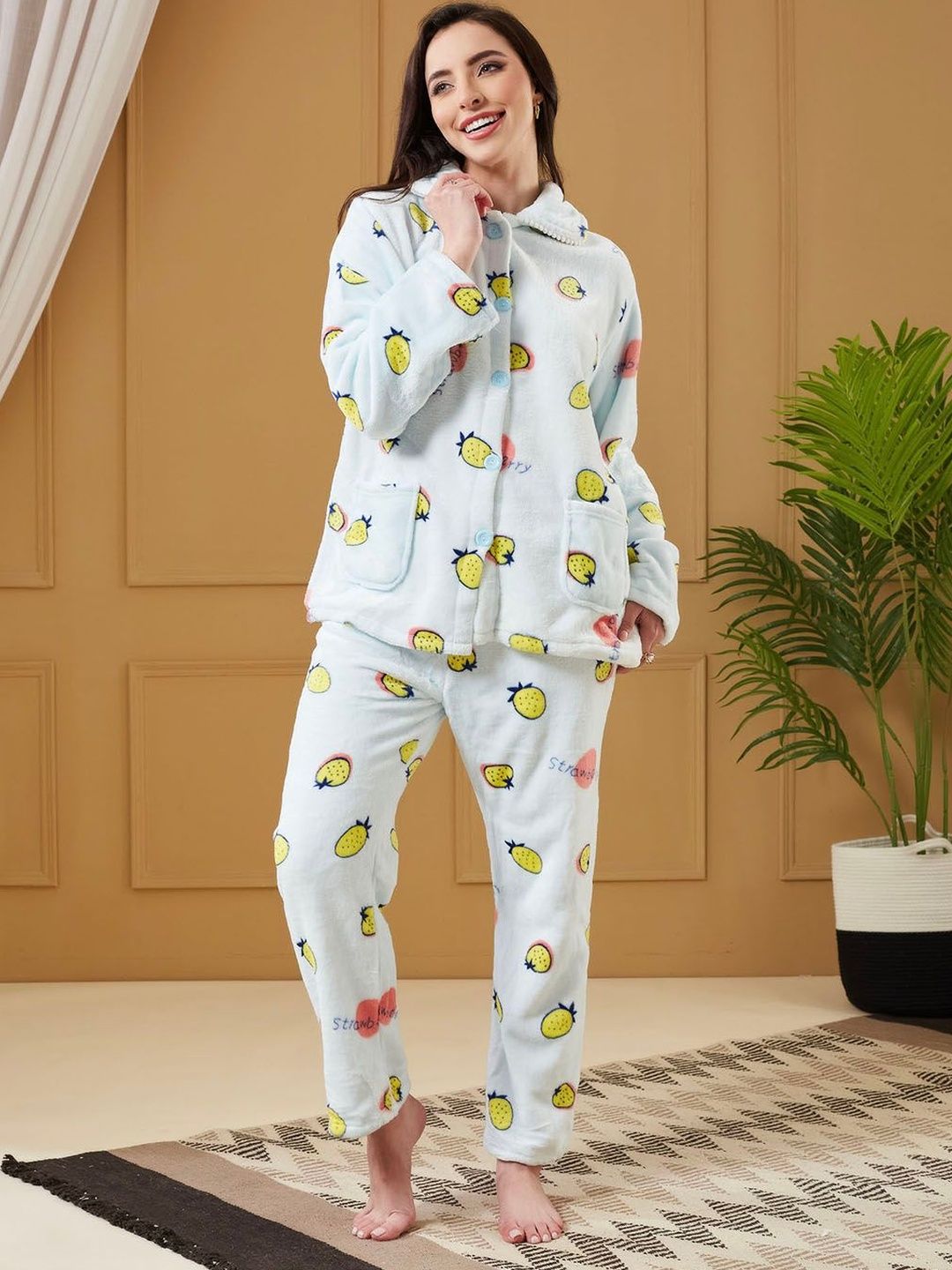 SECRETS BY ZEROKAATA Women Printed Fleece Fur Night Suit-image-19