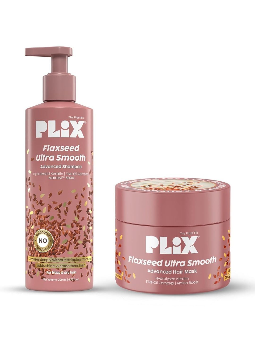 PLIX THE PLANT FIX Set Of 2 Flaxseed Ultra Smooth Shampoo & Keratin Hair Mask Combo