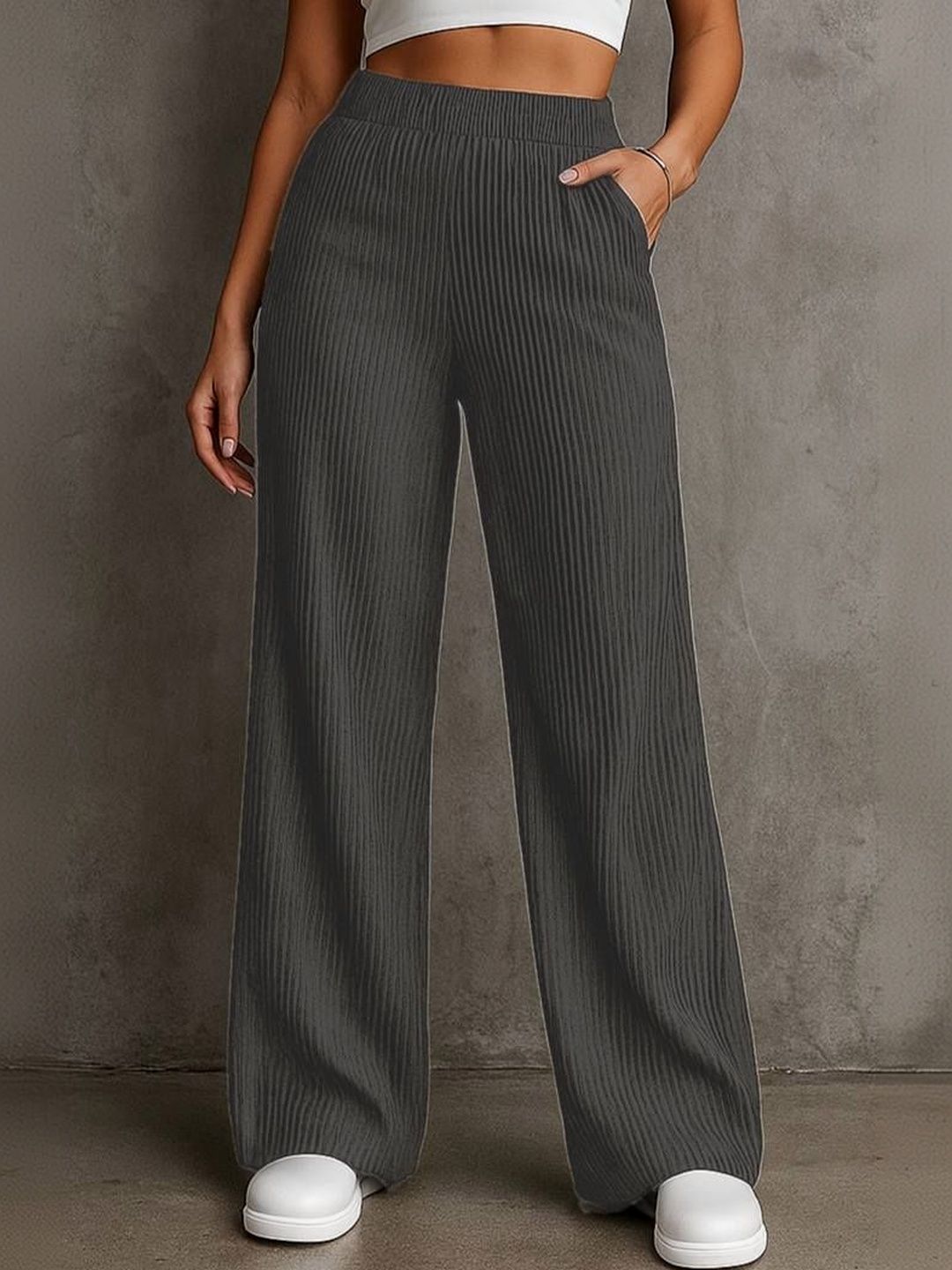 Moda Rapido Women Relaxed High-Rise Corduroy Trousers-picture-22