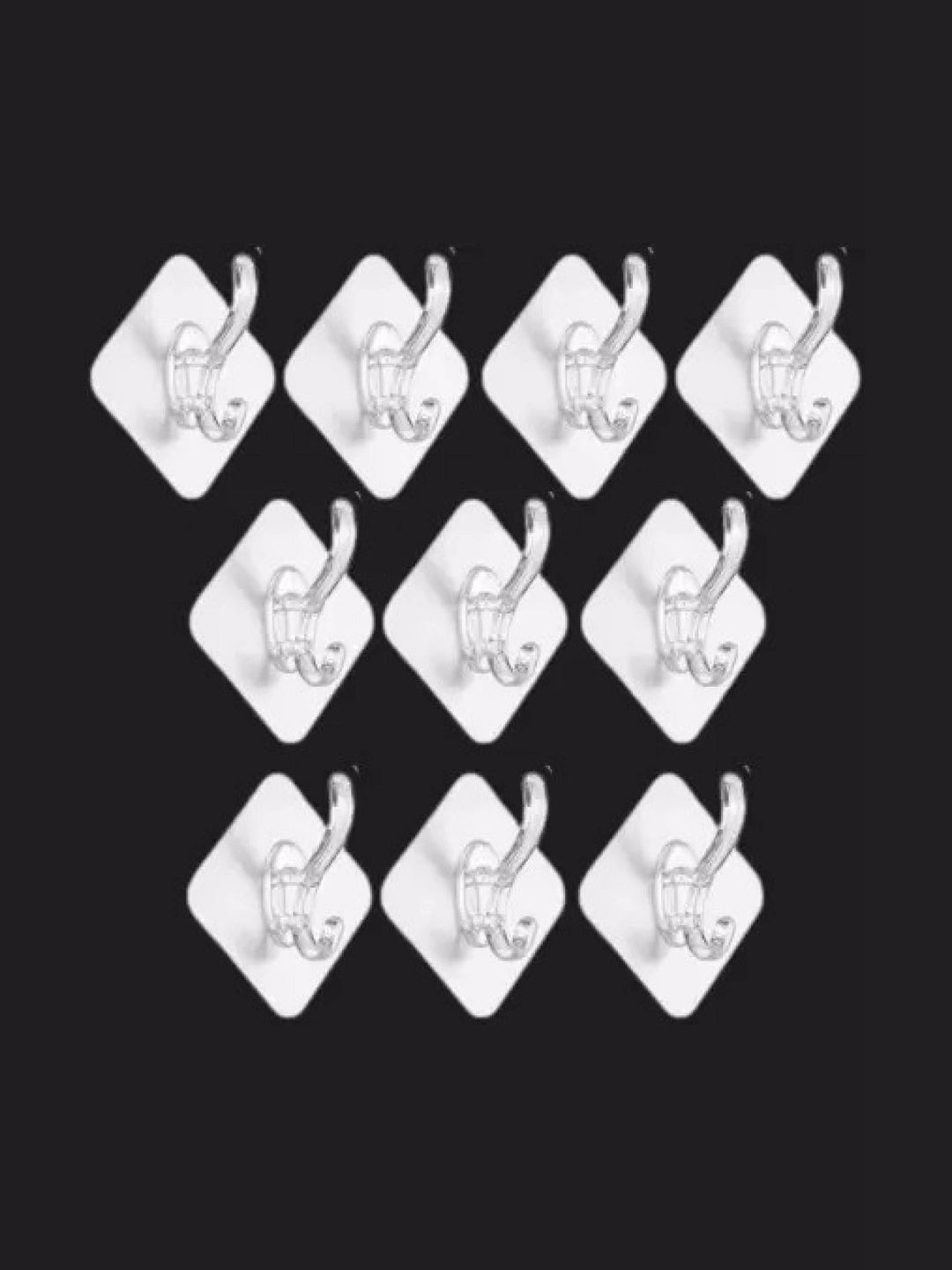REDCARP White & Transparent Plastic Self Adhesive 10-Pcs Hooks Without Drilling-picture-18