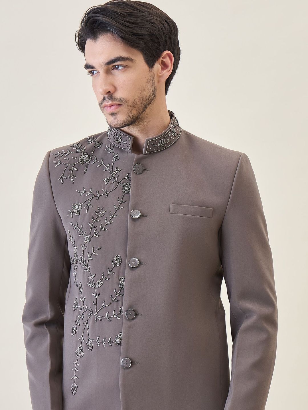 House of Pataudi Men Embellished Tailored Fit Jodhpuri Bandhgala Blazers-picture-31