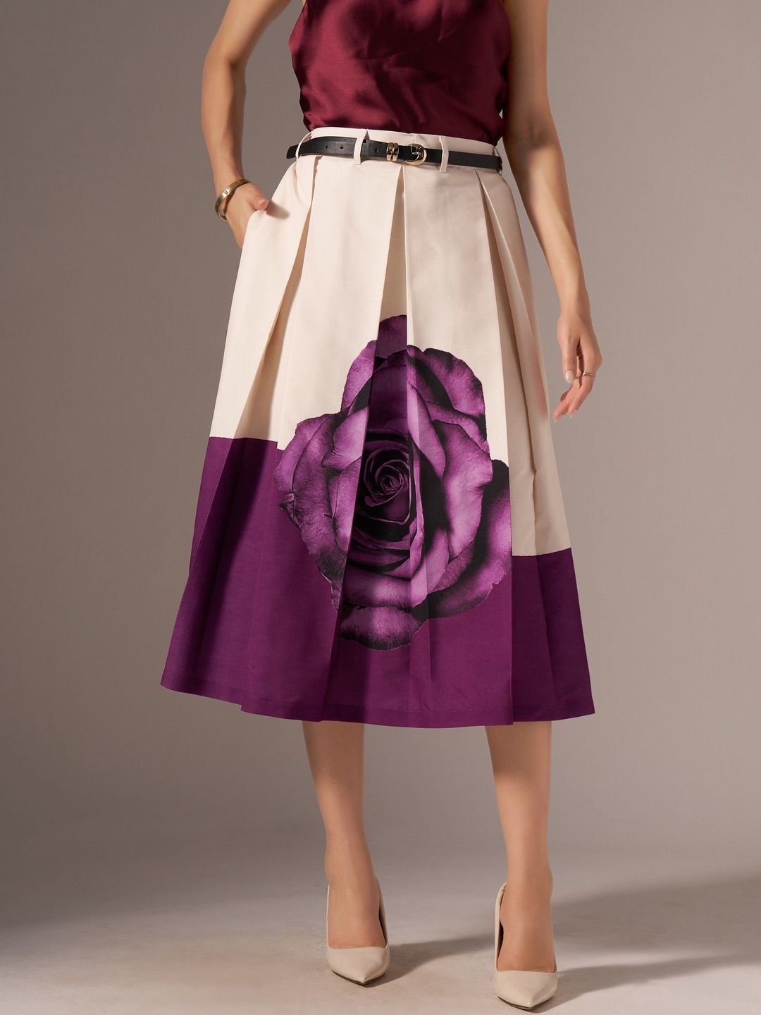 AASK Printed Pure Cotton Midi Flared Skirts-picture-29