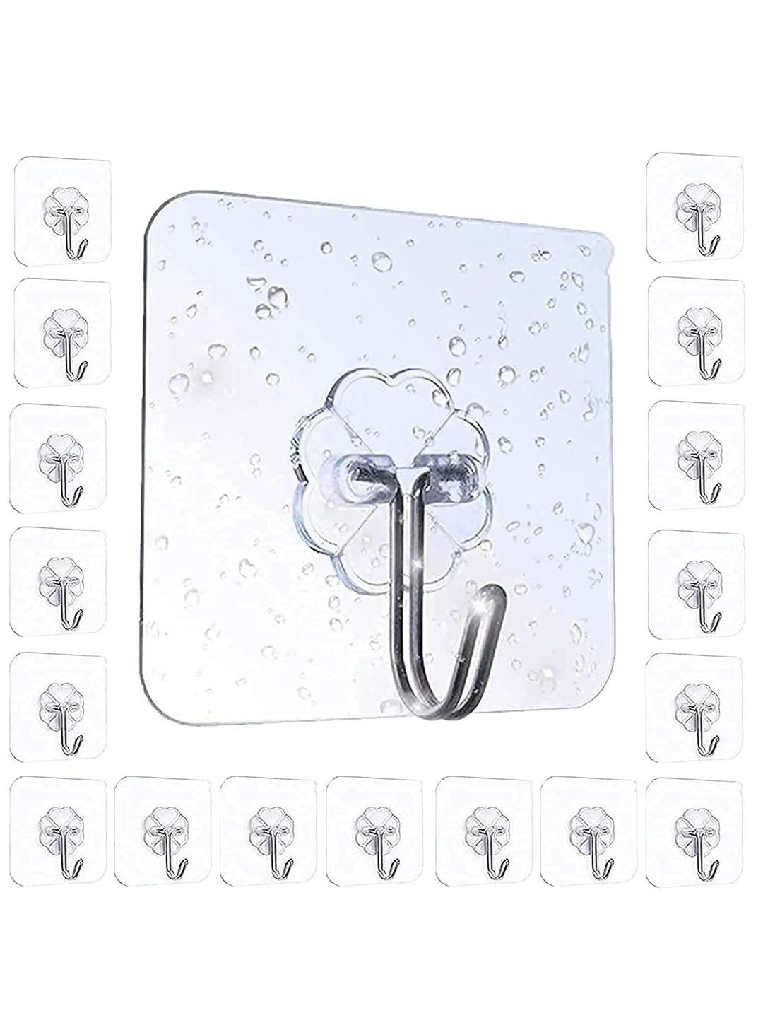 REDCARP 20 Pieces Transparent Plastic Self Adhesive Hooks-picture-1