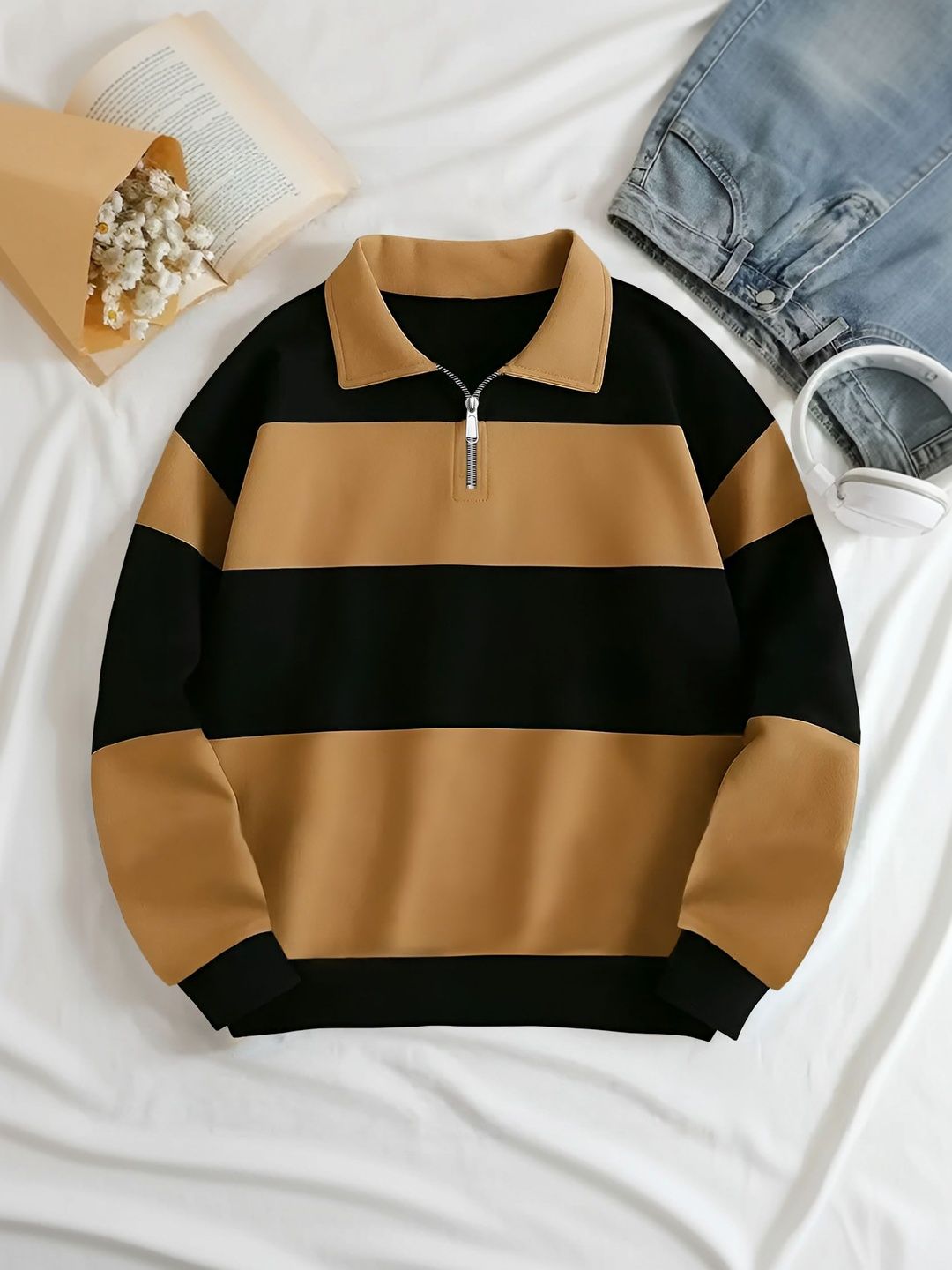 THE BEETEL HOUSE Men Striped Polo Collar T-shirt-picture-30